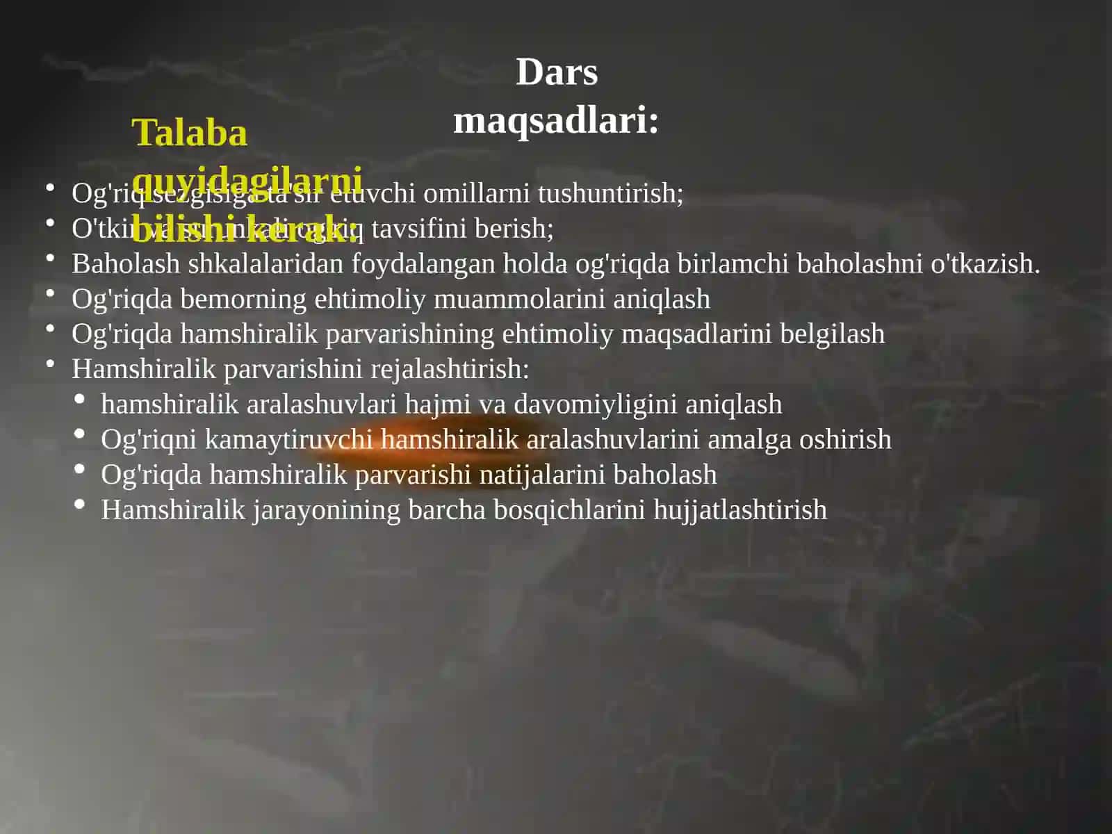 Og'riq sindromida hamshiralik yordami 2