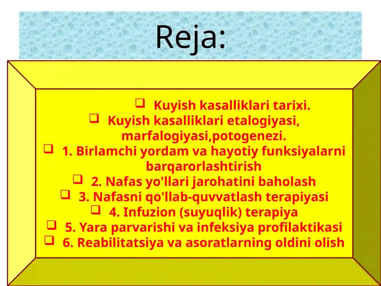 Kuyishnidavolash, termonafasolish jarohati uchun terapiya xususiyatlari 2