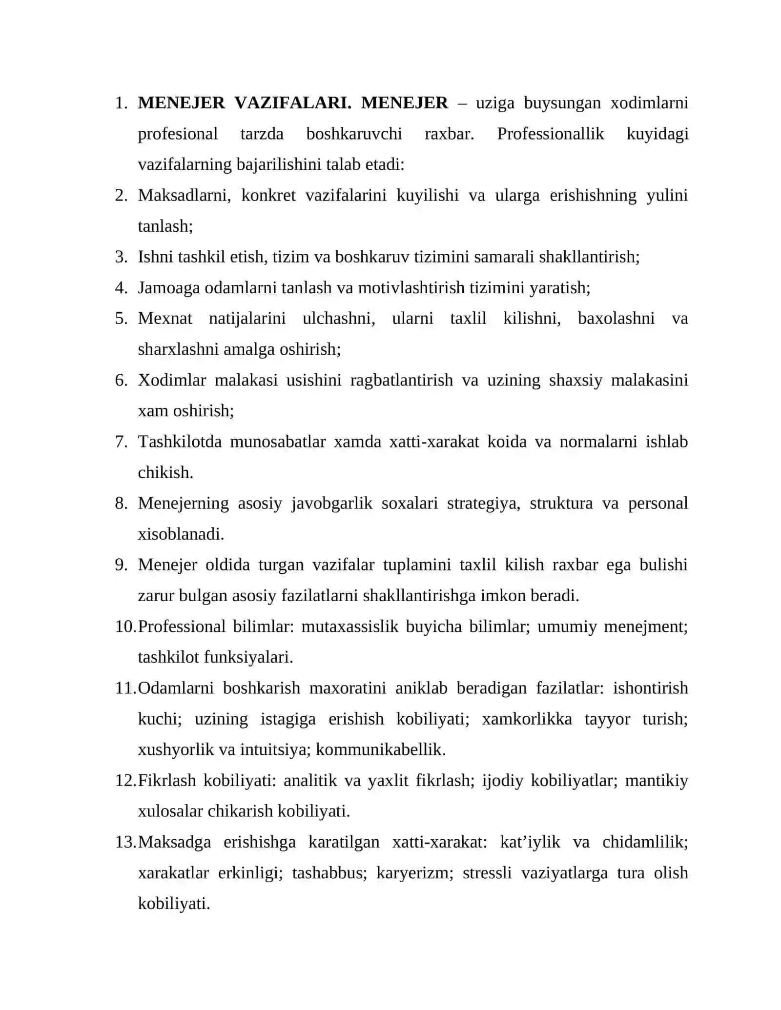 Menejerlar faoliyatini tashkil kilish 2