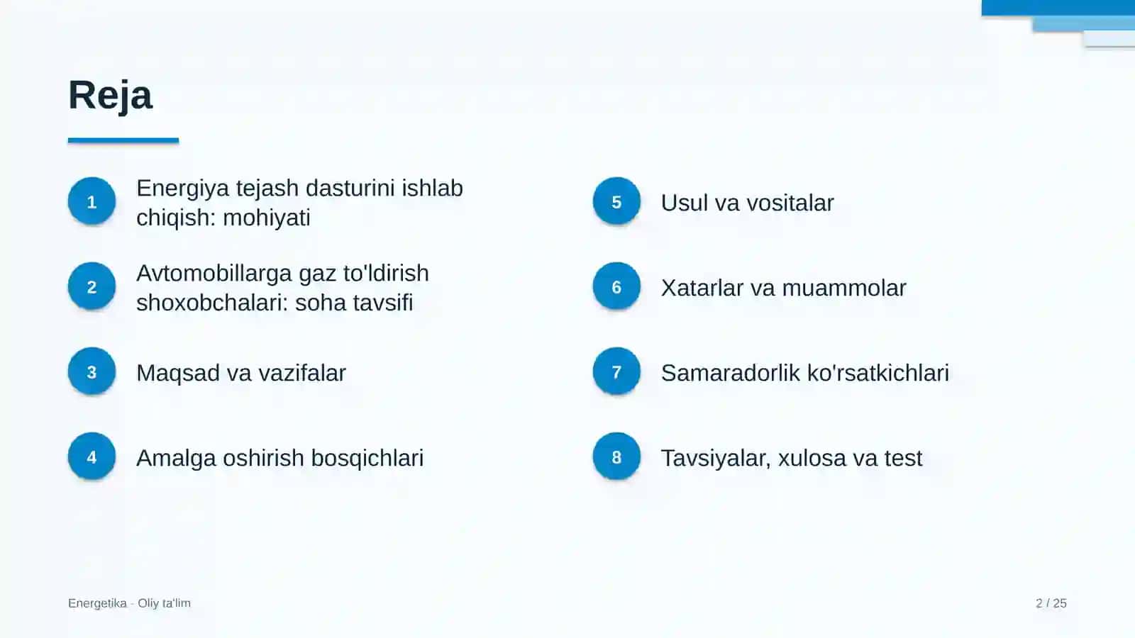Energiya tejash dasturini ishlab chiqish 2