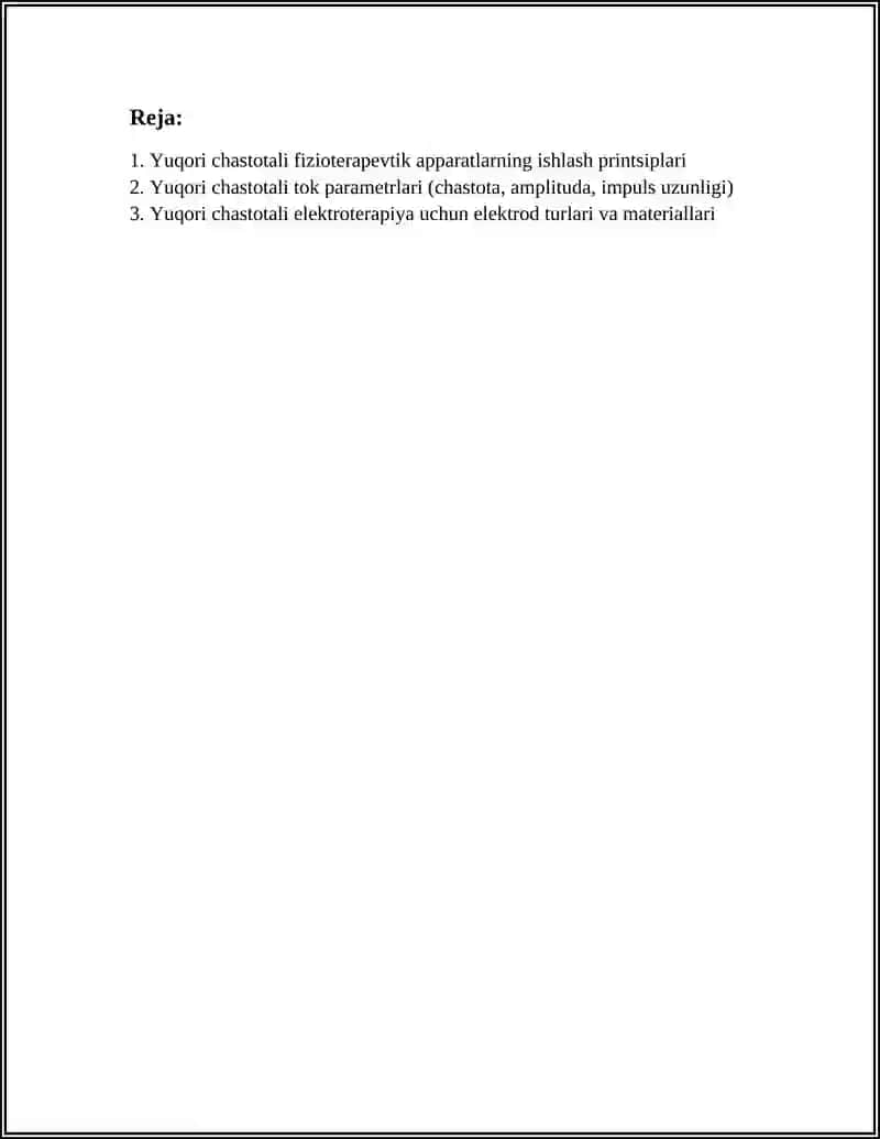 YUQORI CHASTOTALI FIZIOTERAPEVTIK ELEKTRON APPARATLAR. ELEKTROXIRURGIYA APPARATLARI 2