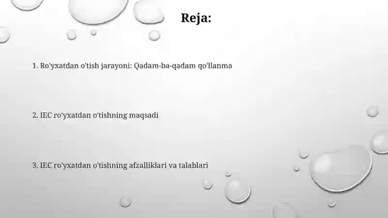 Xalqaro elektro texnika komissiyasi (IES) faoliyati 2
