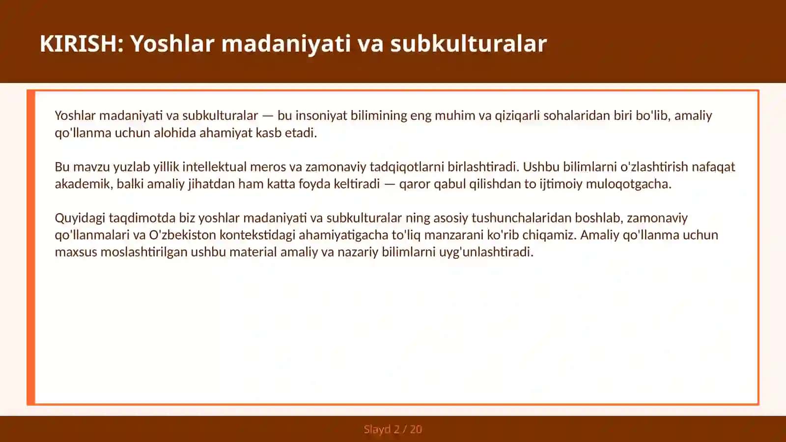 Yoshlar madaniyati va subkulturalar 2
