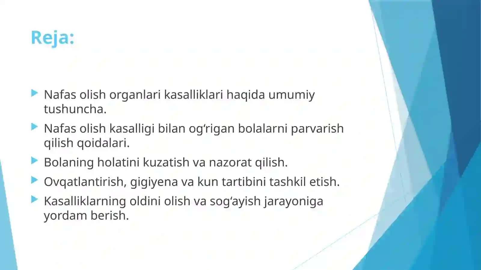 Nafas olish organlari kasalliklari bilan og‘rigan bolalarni parvarish 2