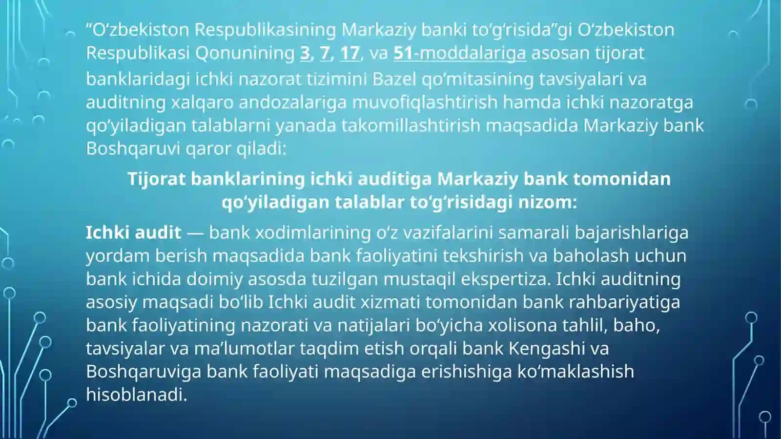 BaNK ICHKI NAZORATI, UNI TASHKIL ETISH 2