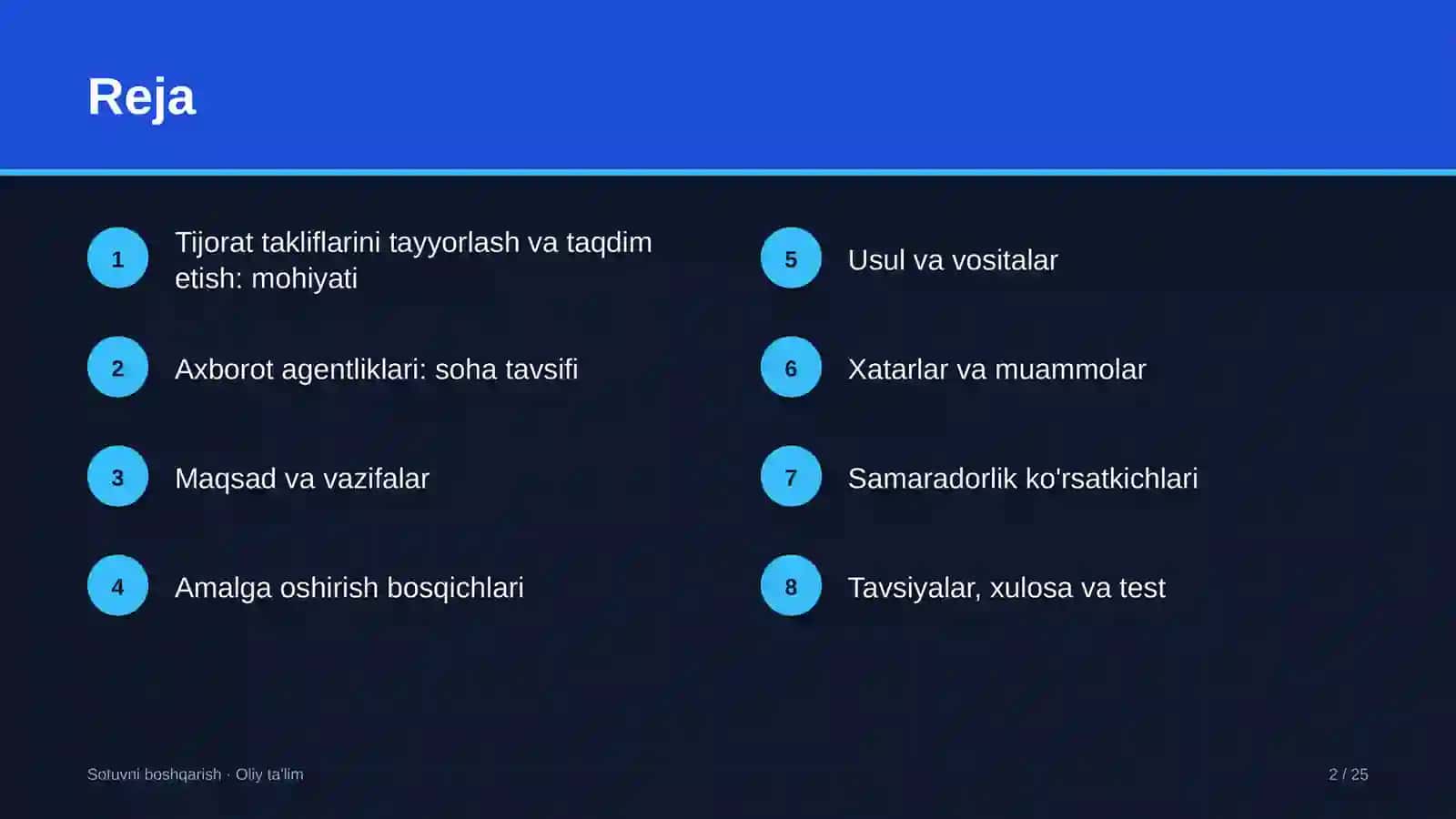 Sotuvni boshqarish · Oliy ta'lim 2