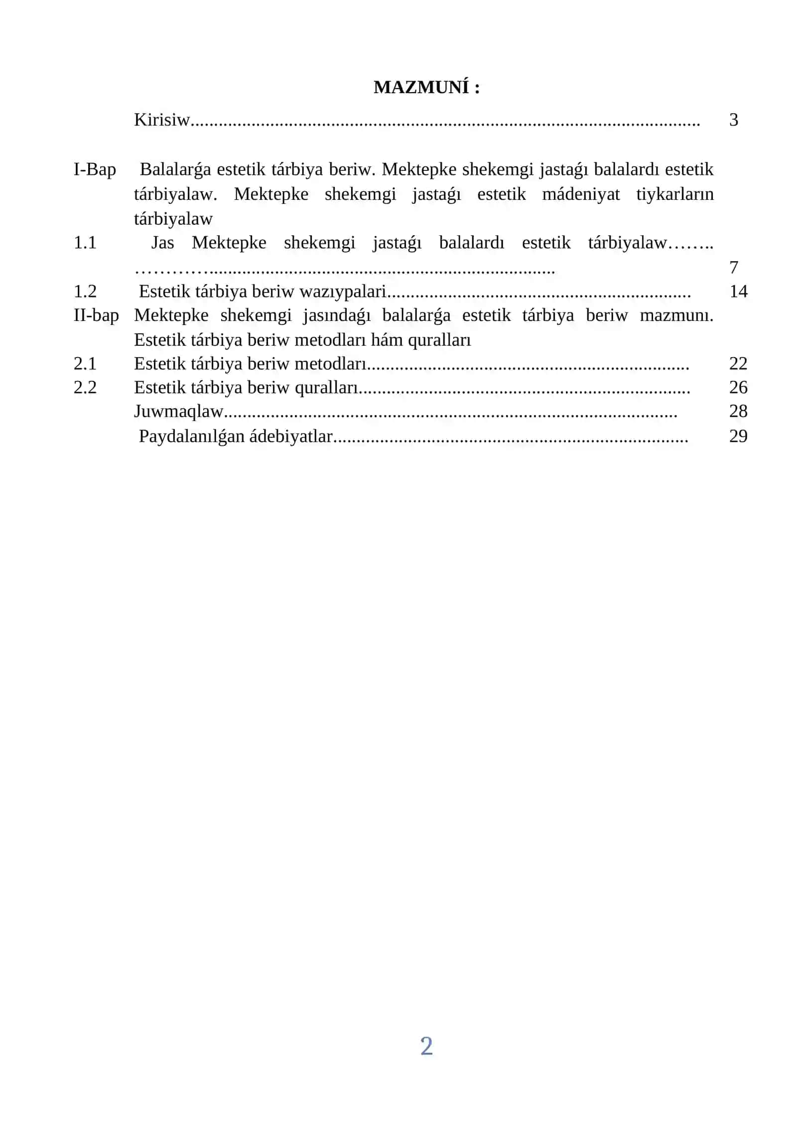Mektepke shekemgi baslawısh shólkeminiń estetikalıq tárbiyası 2