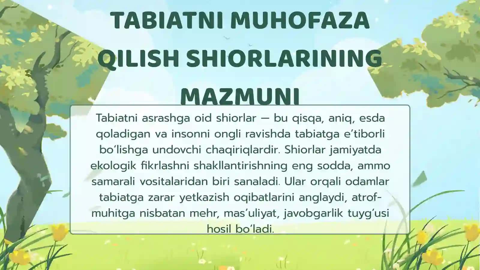 TABIATNI MUHOFAZA QILISHGA OID SHIORLAR 2