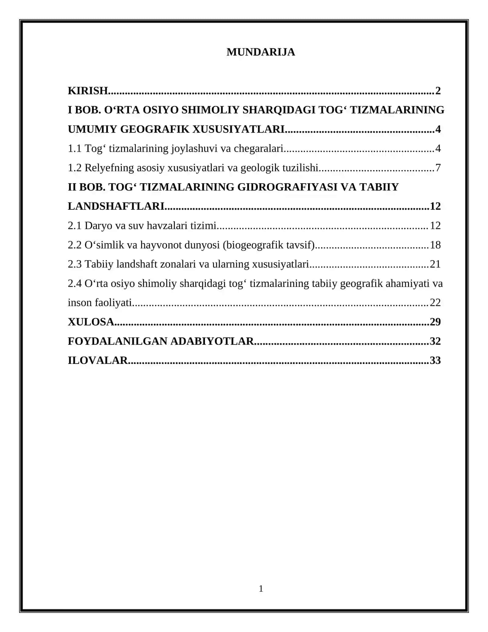 Oʻrta Osiyo shimoliy sharqidagi tizmalarga tabiiy geografik tavsif 2