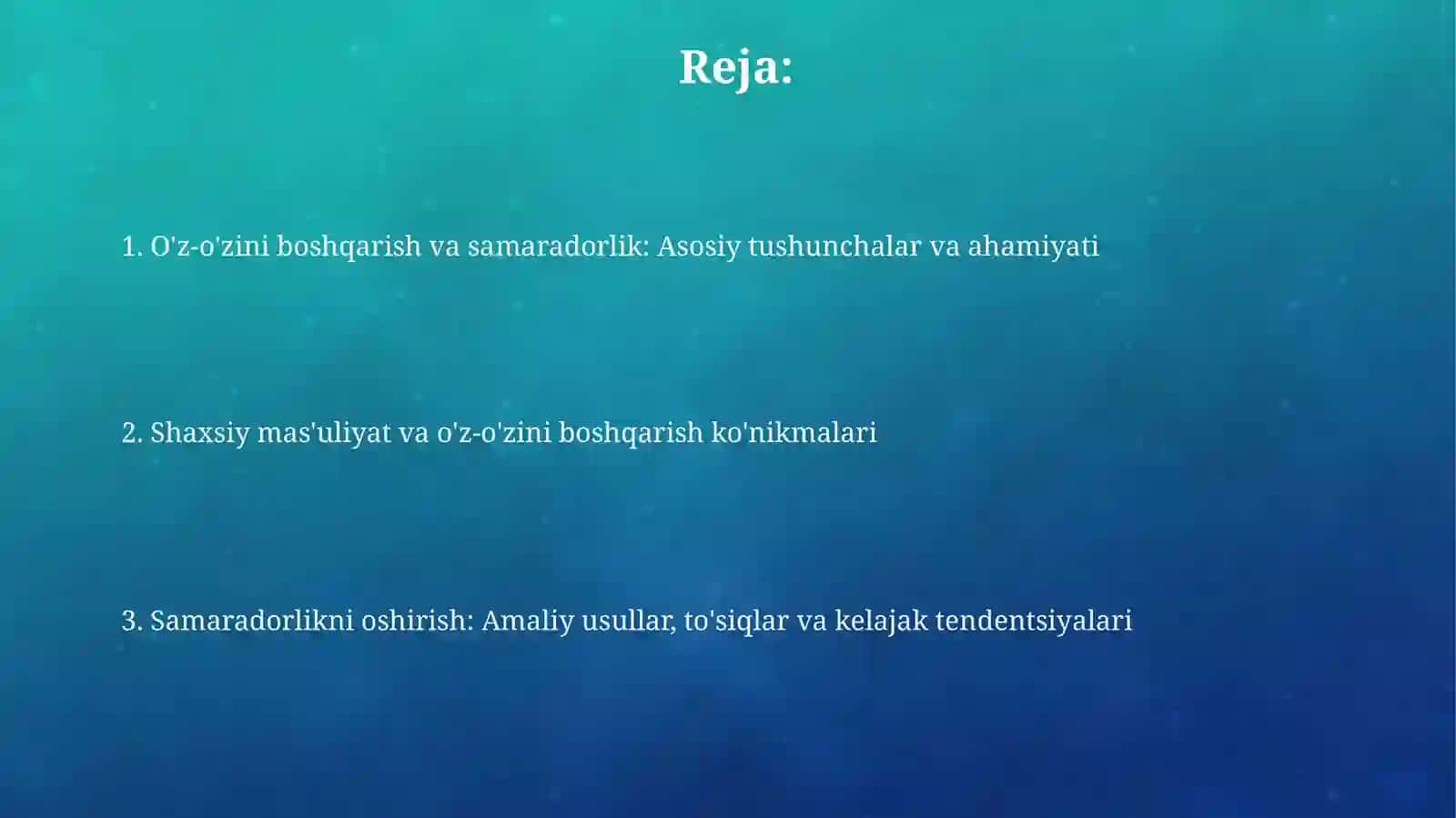 Õz- õzini boshqarish va samaradorlik uchun javobgarlik 2