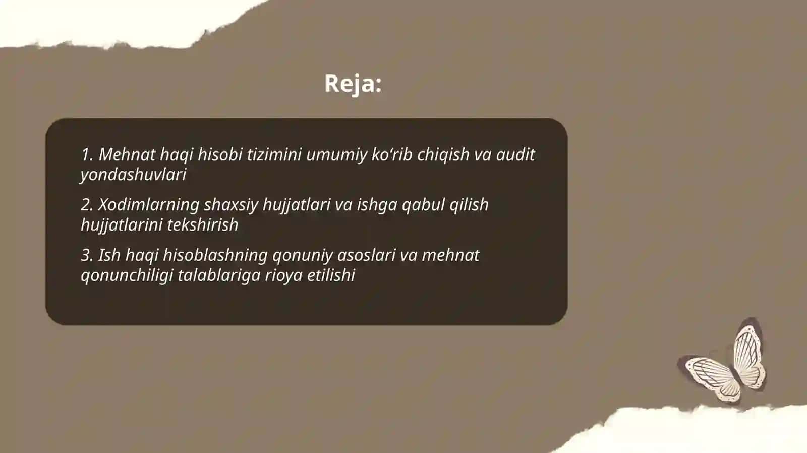 Mehnat haqi hisobi va toʻlash jarayoni auditi 2