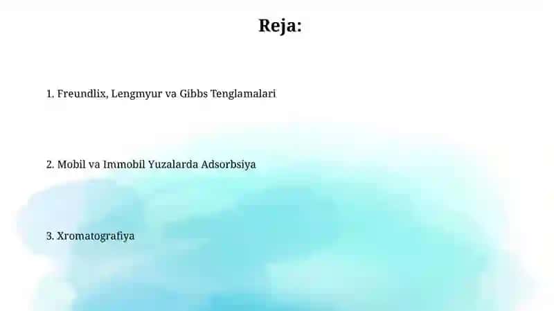 Freundlix, Lengmyur va Gibbs Tenglamalari 2