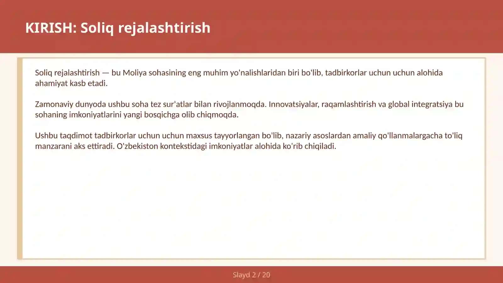 Soliq Rejalashtirish 2