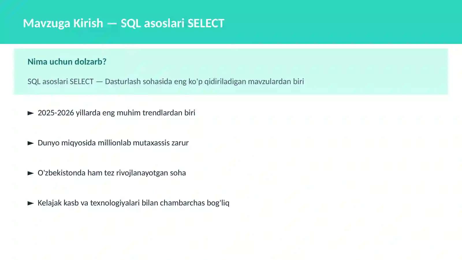 SQL asoslari SELECT 2