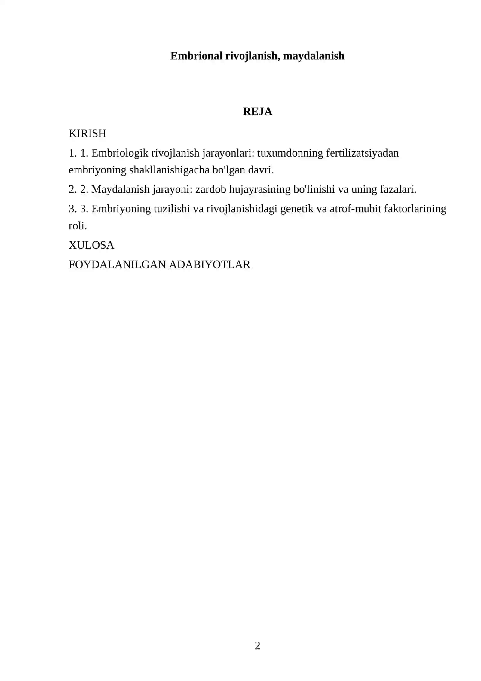 Embriologik rivojlanish va maydalanish 2