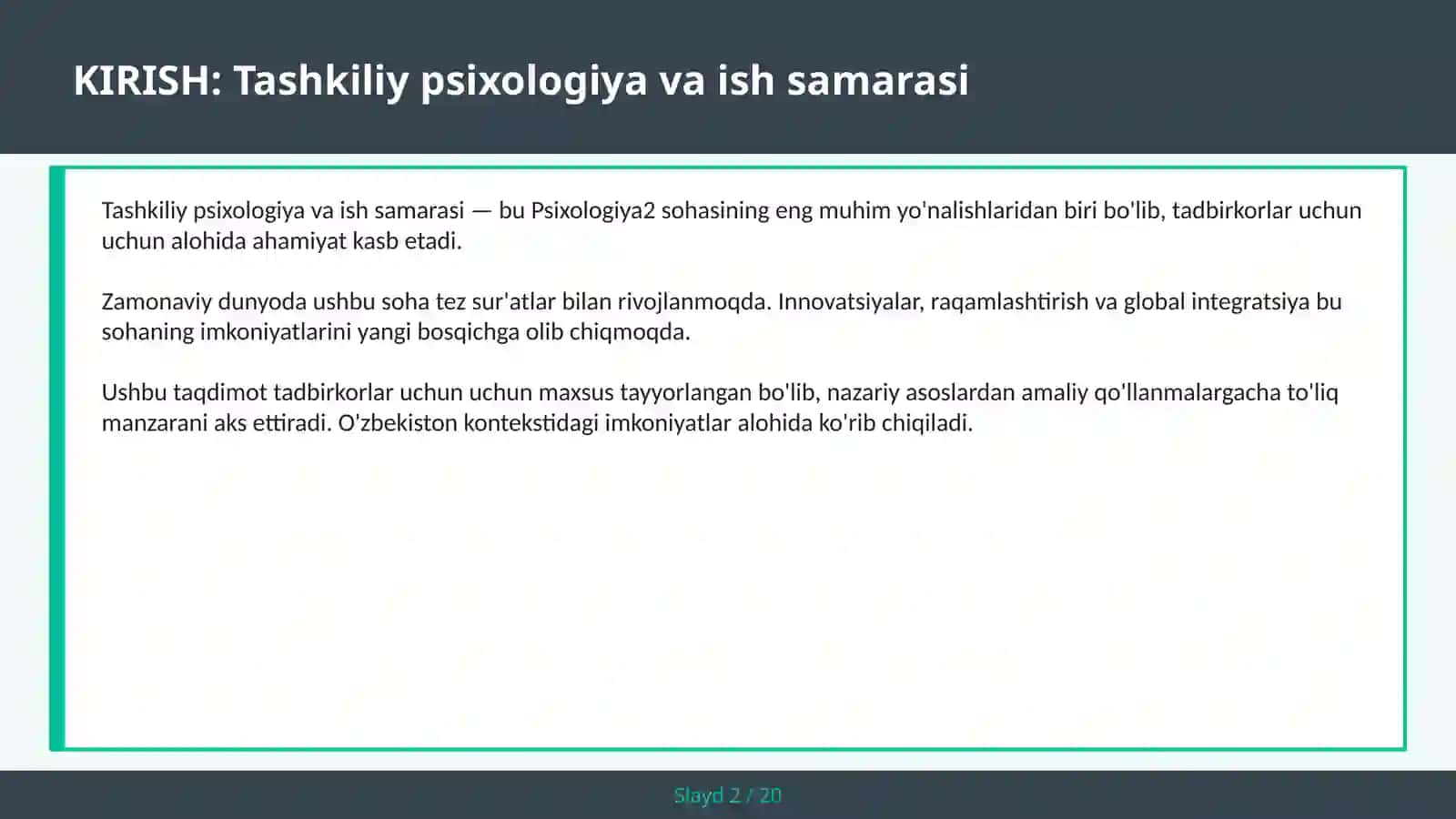 TASHKILIY PSIXOLOGIYA VA ISH SAMARASI 2