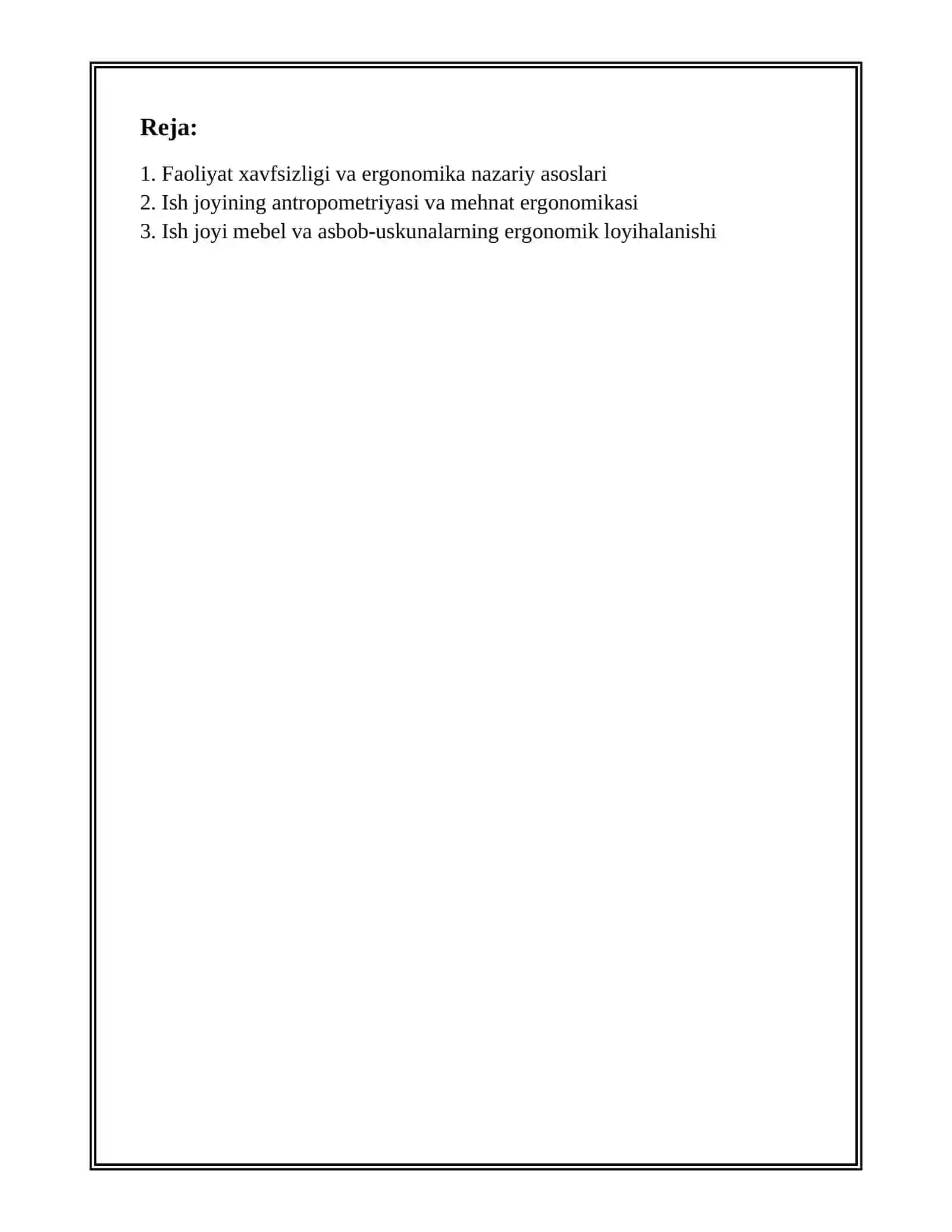 FAOLIYAT XAVFSIZLIGINING ERGONOMIK VA PSIXOLOGIYASI ASOSLARI 2