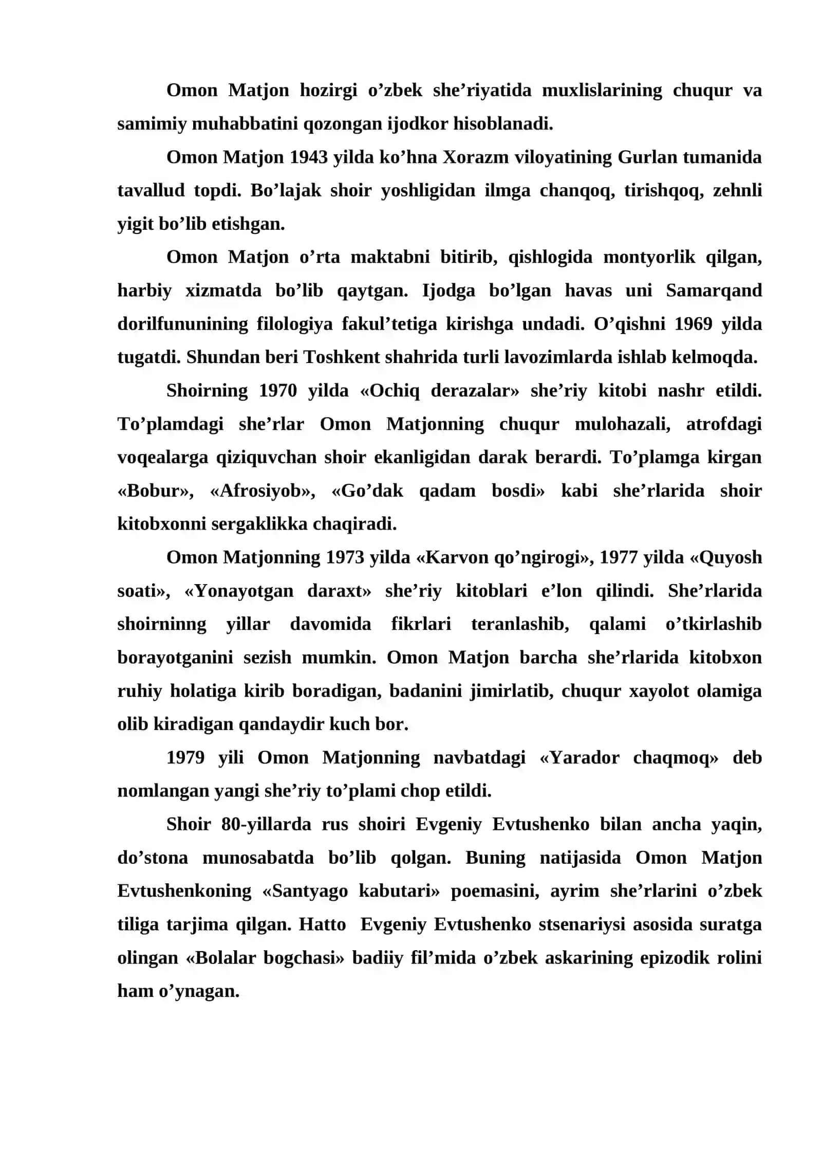Omon Matjon hayoti va ijodi 2