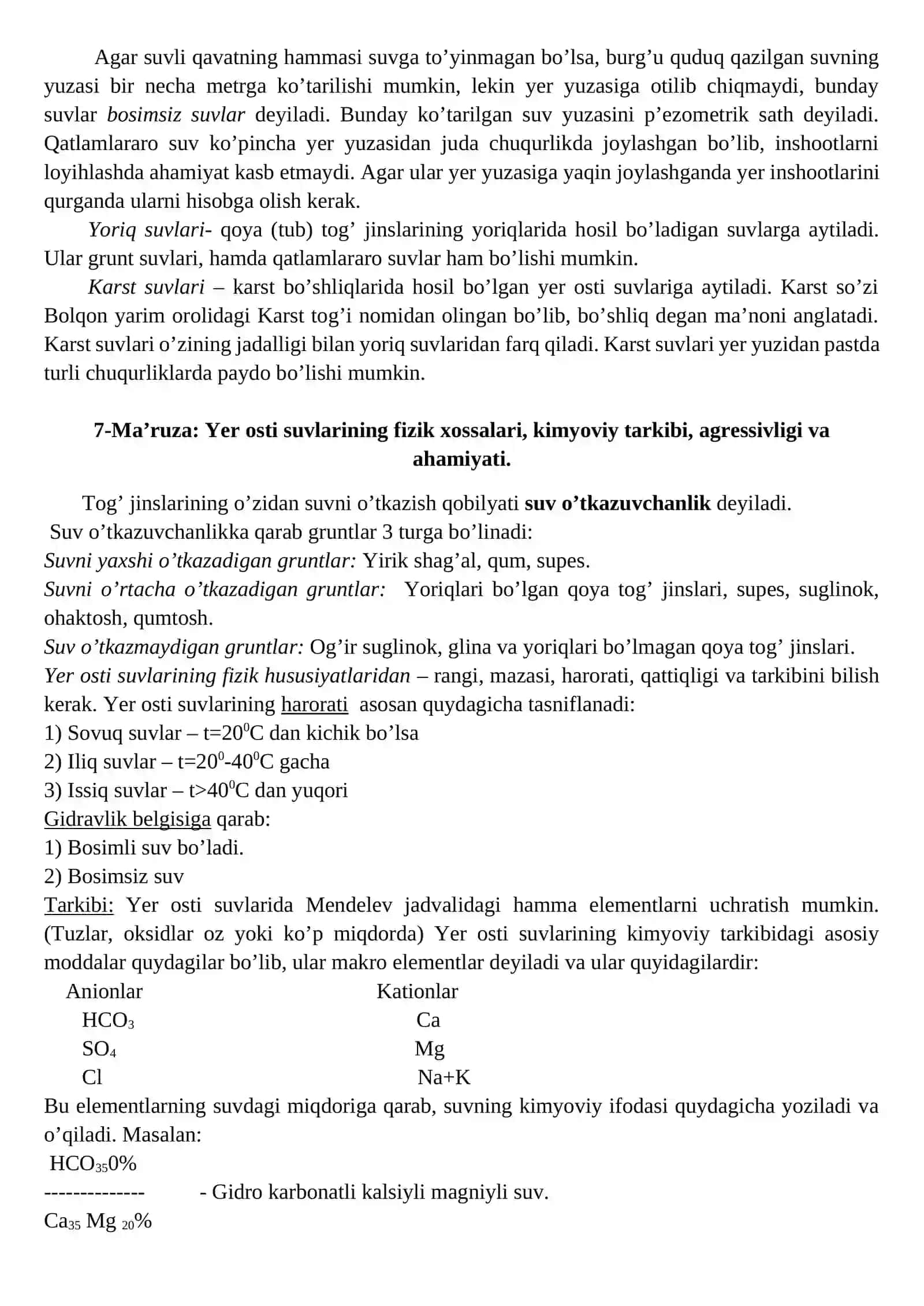 Gidrogeologiya – yer osti suvlari 2