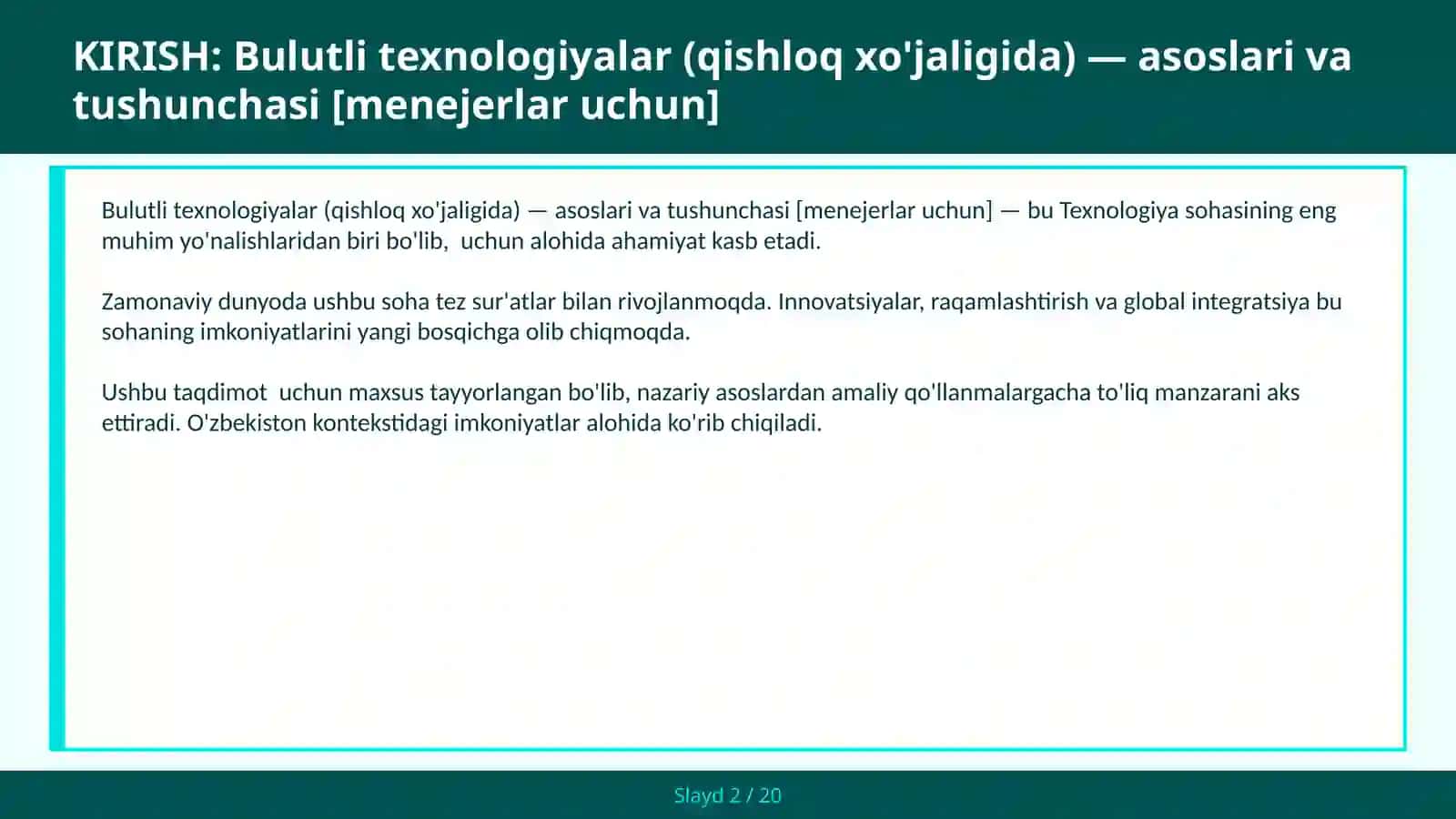 Bulutli texnologiyalar (qishloq xo'jaligida) — asoslari va tushunchasi [menejerlar uchun] 2