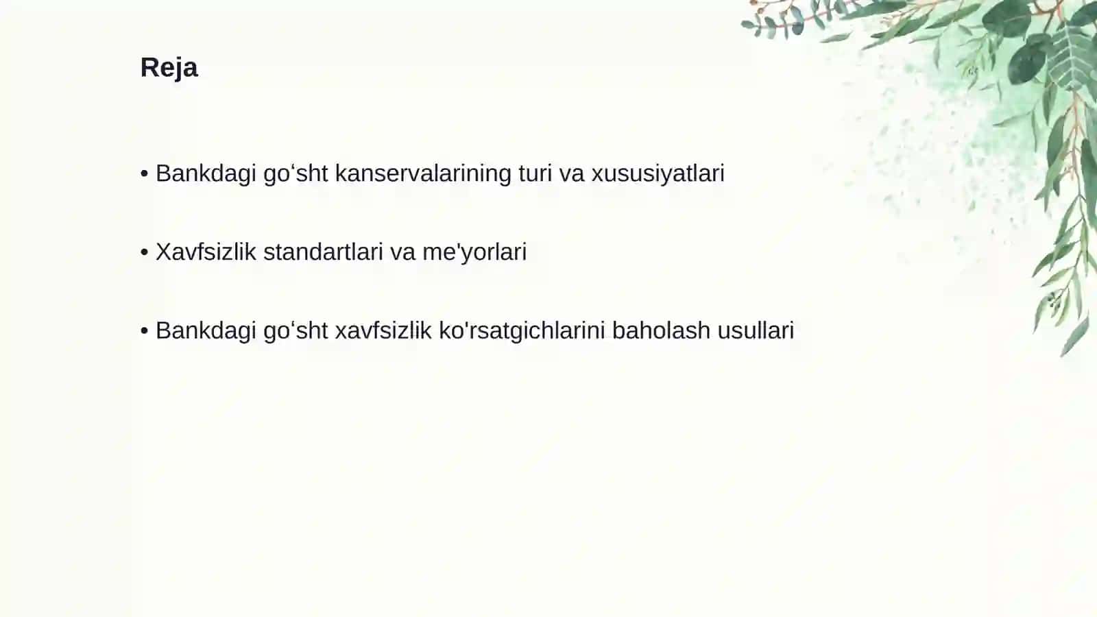 Bankdagi goʻsht kanservalarda tegishli standartlarga havfsizlik koʻrsatgichlarini aniqlash 2