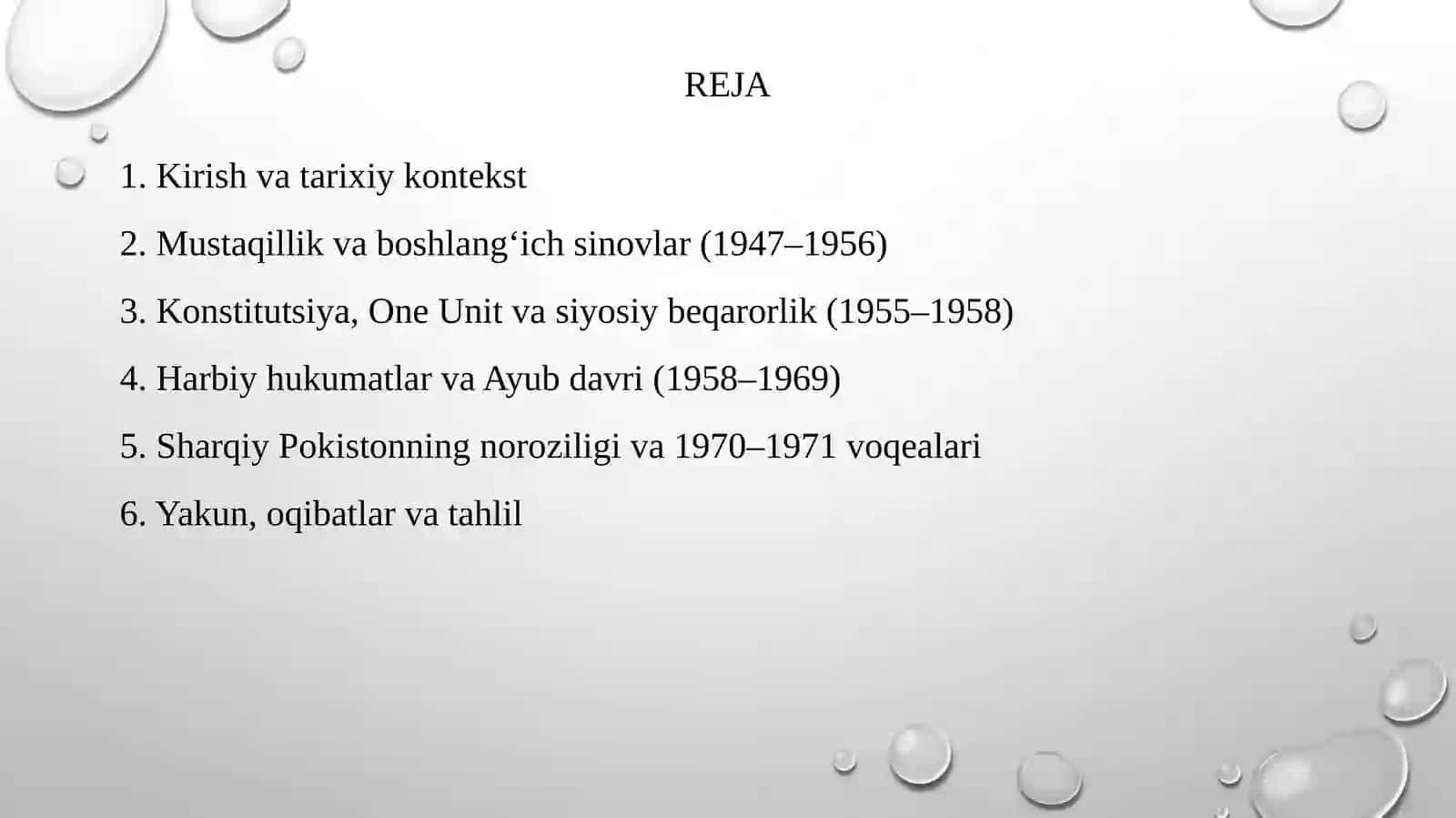Pokistonning ilk  mustaqillik davri siyosiy beqarorlik(1947-1971) 2