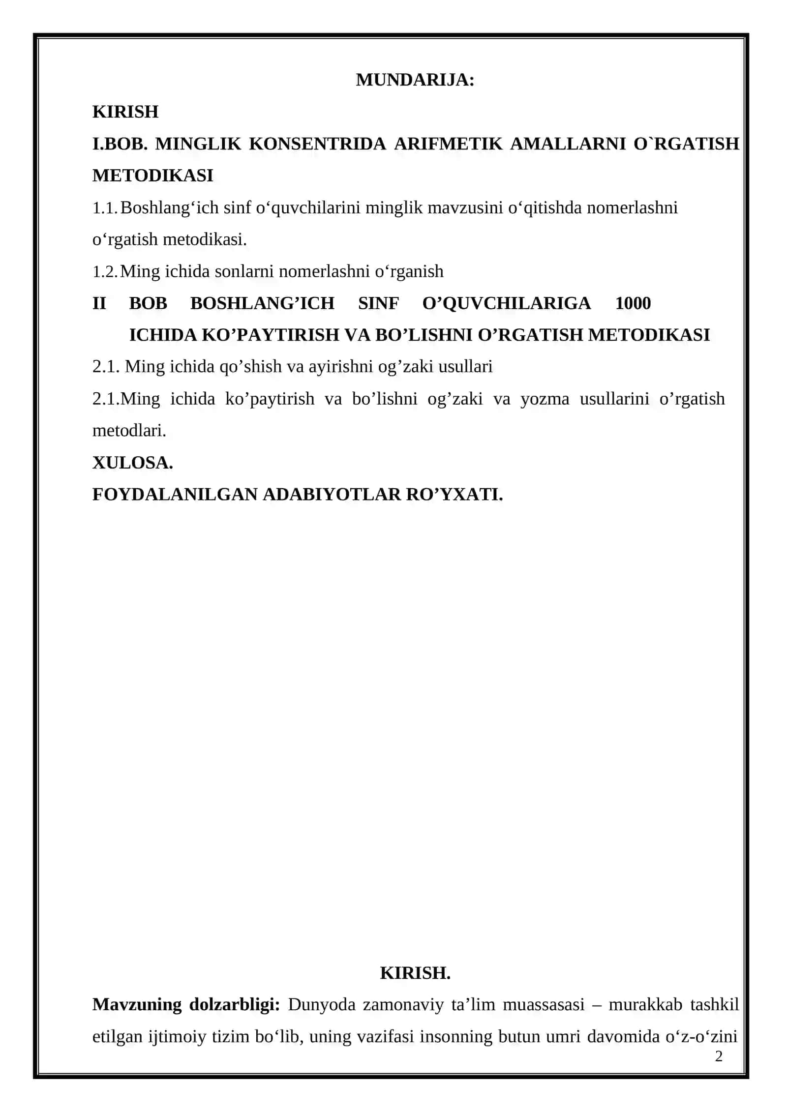 1000 KONSENTRIDA ARIFMETIK AMALLARNI O`RGATISH METODIKASI 2
