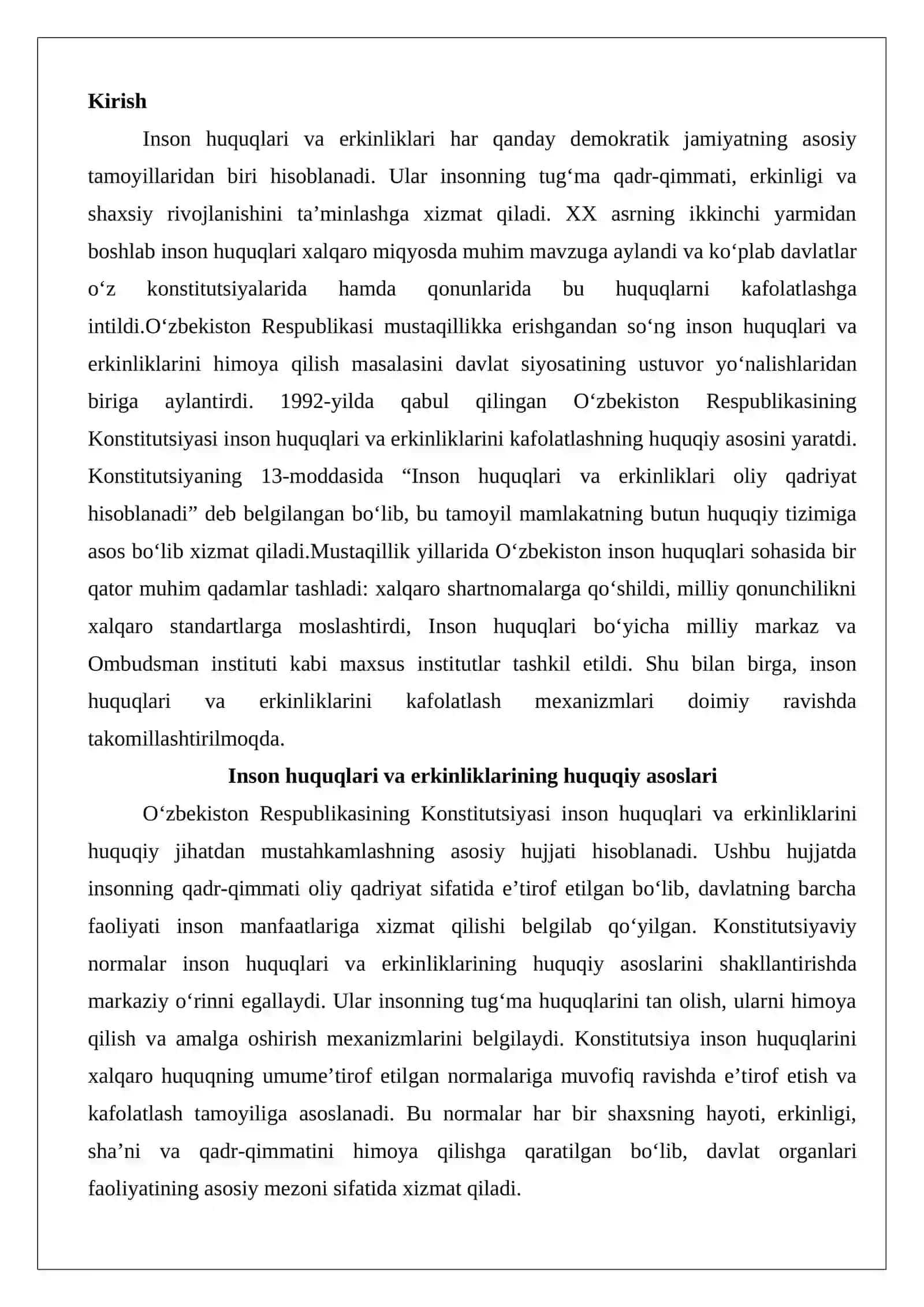 Inson huquqlari va erkinliklari kafolatining yaratilishi 2