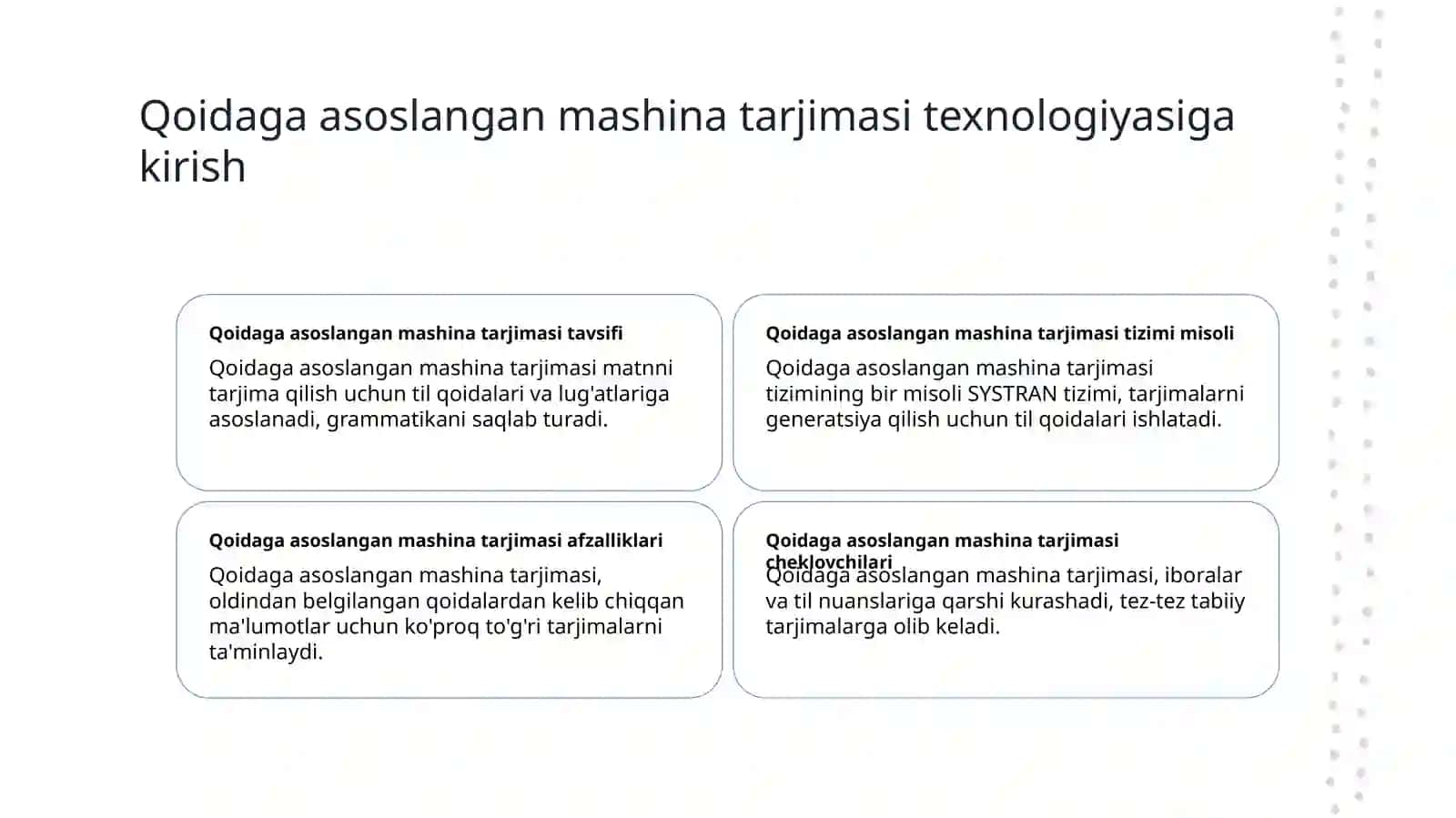 Qoidaga asoslangan mashina tarjimasi texnologiyasining lingvistik algoritmini yaratish (2) 2