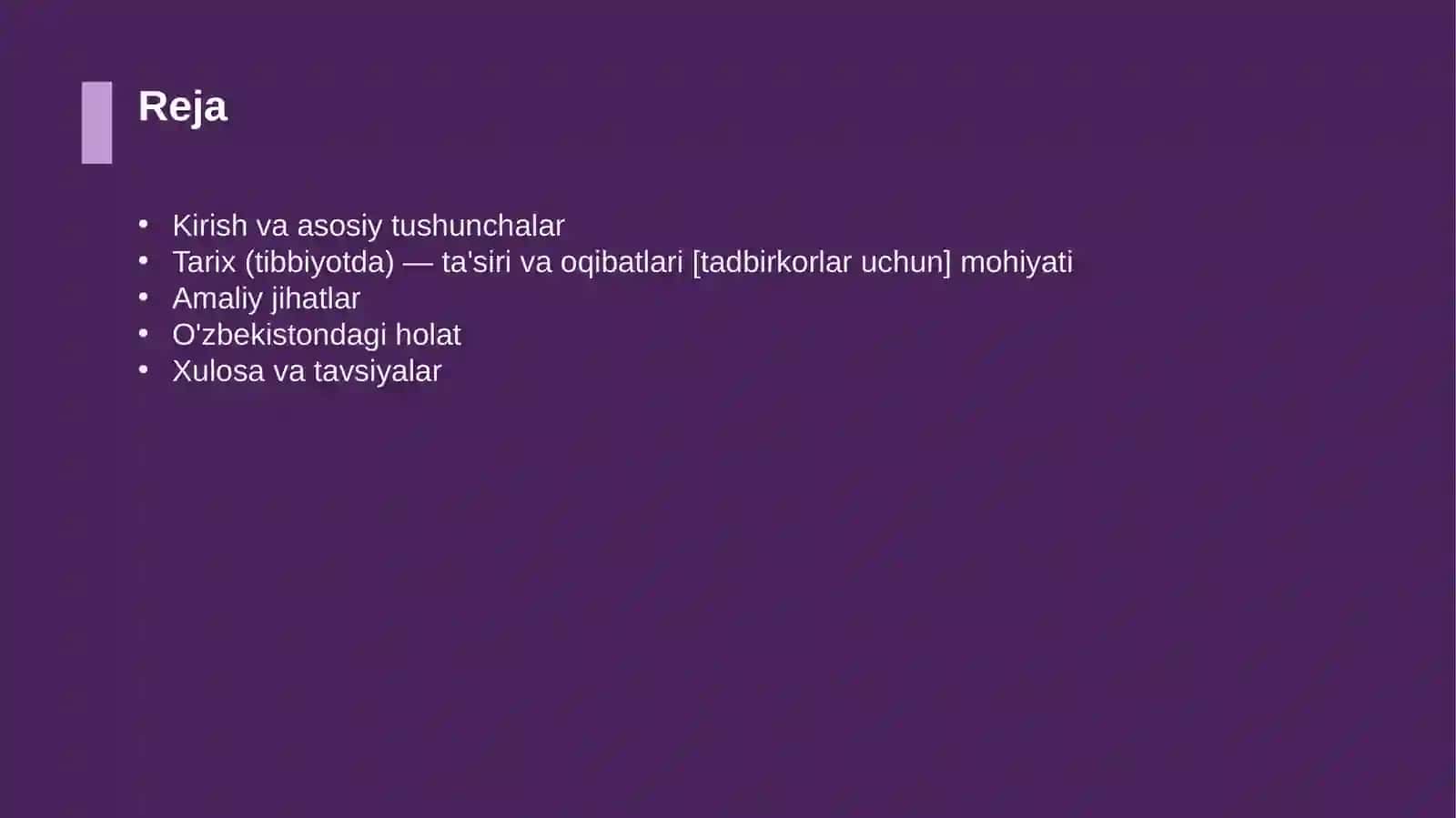 Tarix (tibbiyotda) — ta'siri va oqibatlari [tadbirkorlar uchun] 2
