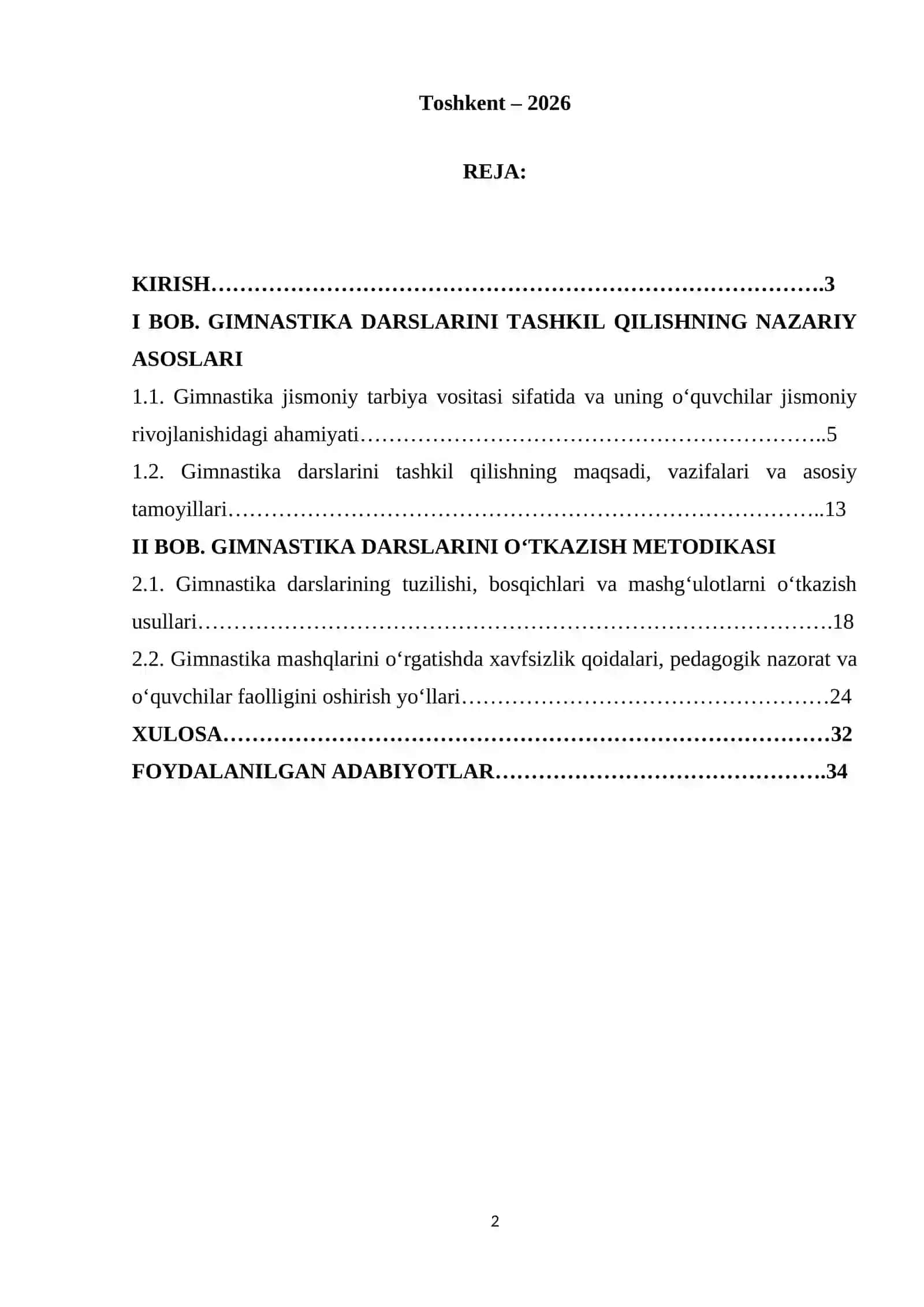 Gimnastika darslarni tashkil qilish va oʻtkazish 2