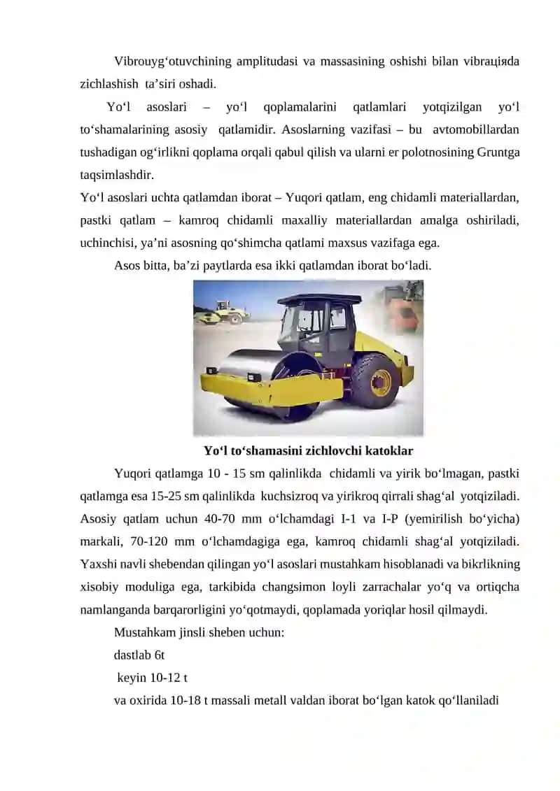 Yo‘l to‘shamalari qatlamlarini zichlash texnologik jarayonlari hisobi, yo‘l asosining zichlanganlik koeffisientini aniqlash 2