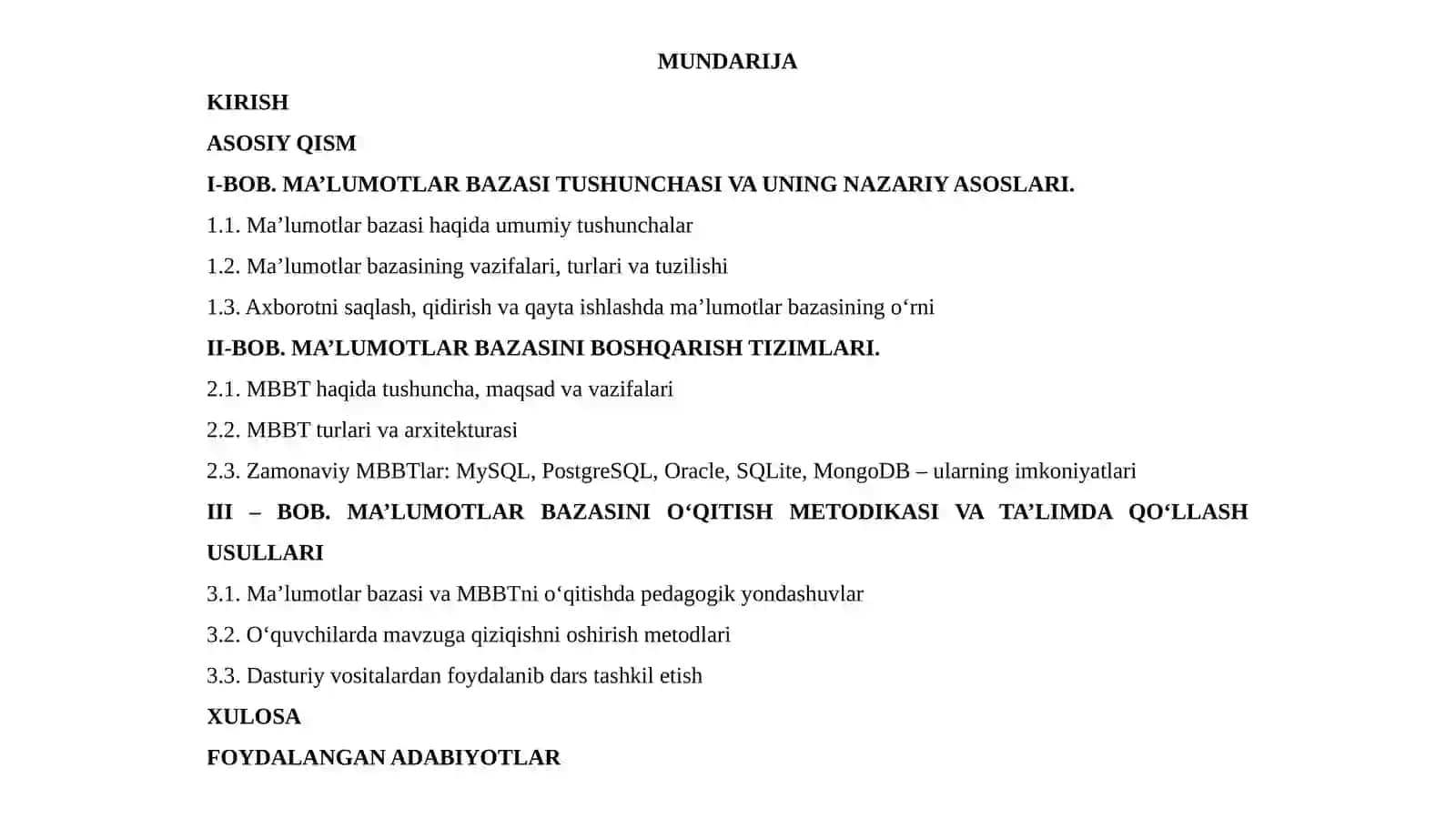 "MA’LUMOTLAR BAZASI VA UNI BOSHQARISH TIZIMI" MAVZUSINI O‘QITISH 2