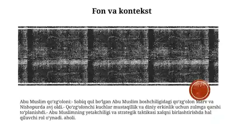 Movarounnahr Va Xurosonda Arablar Bosqiniga Qarshi Xalq Ozodlik Harakatlari.Abu Muslim QoʻZgʻOloni 2