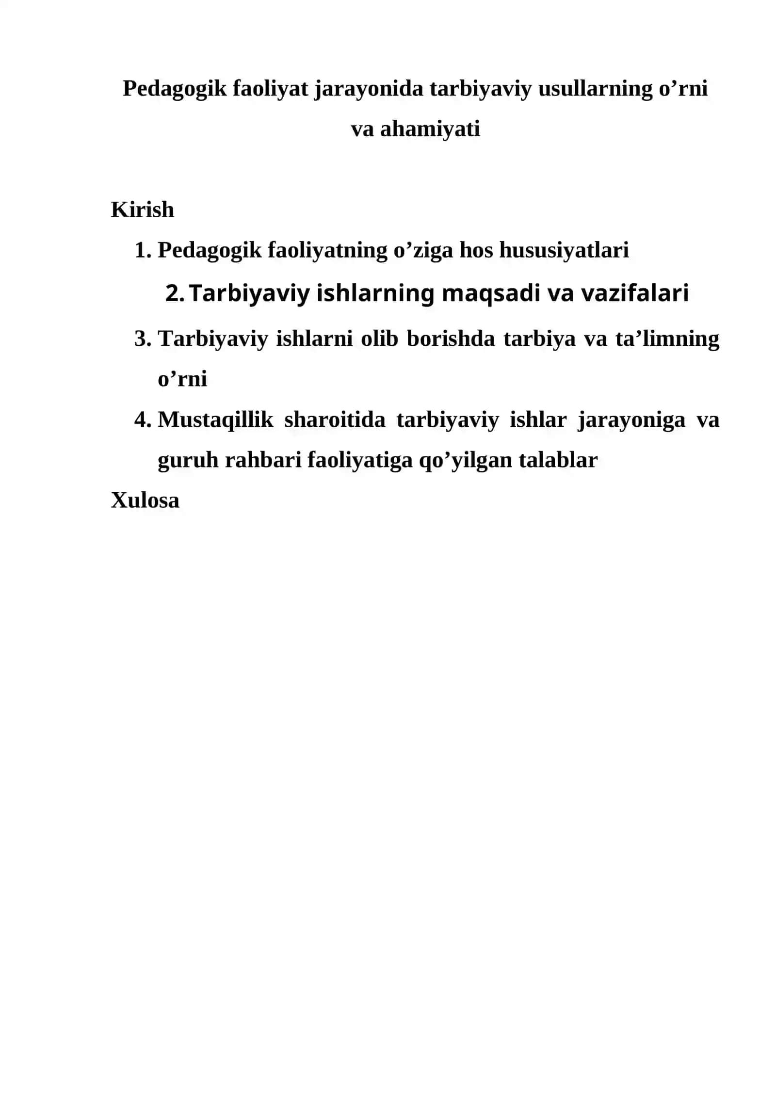 Pedagogik faoliyat jarayonida tarbiyaviy usullarning o’rni va ahamiyati 2