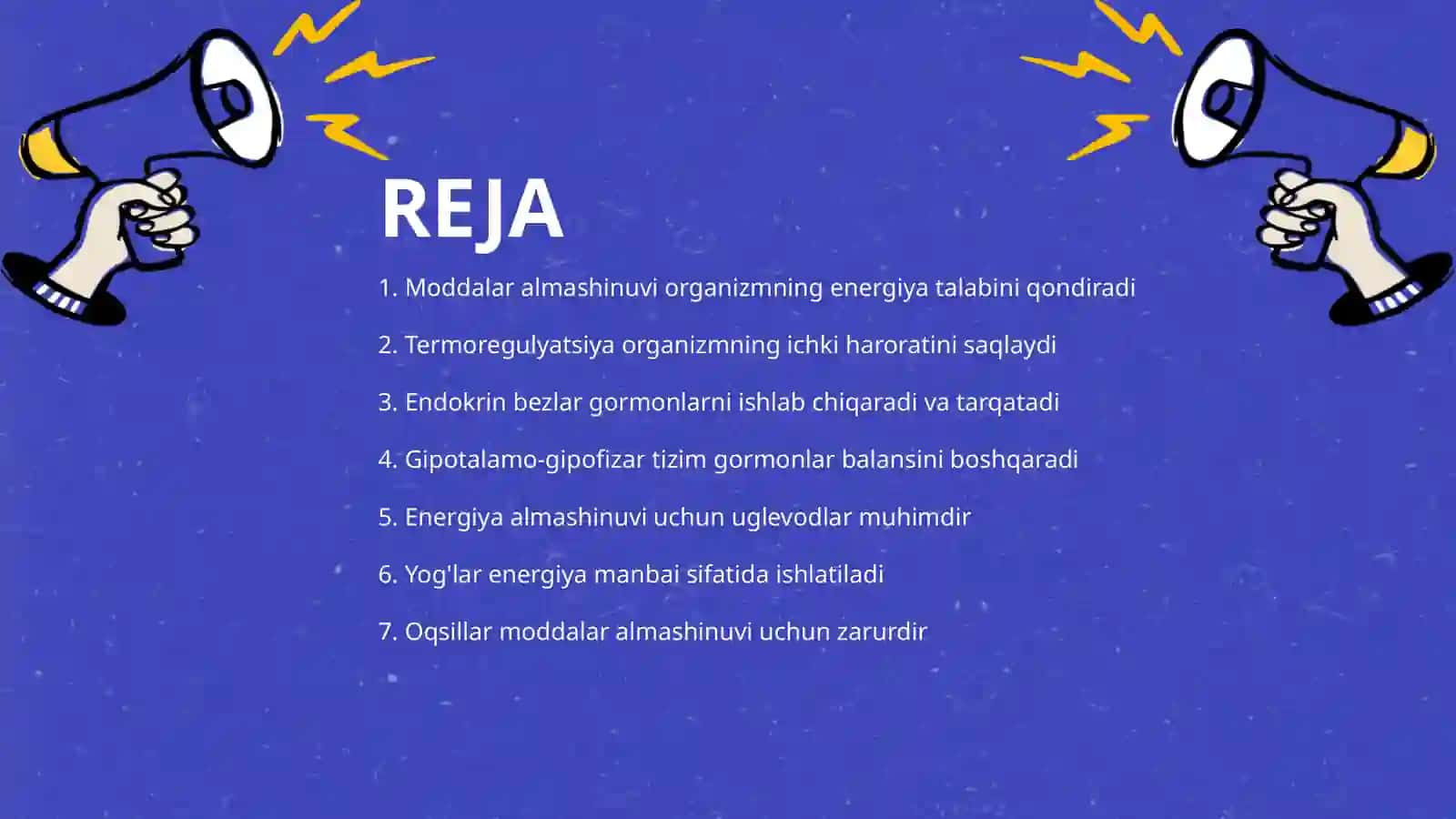 Moddalar va energiya almashinuvini oʻrganish. Termoregulyatsiya. Endokrin bezlar fiziologiyasi. Gipolatalamo-gipofizar tizim 2