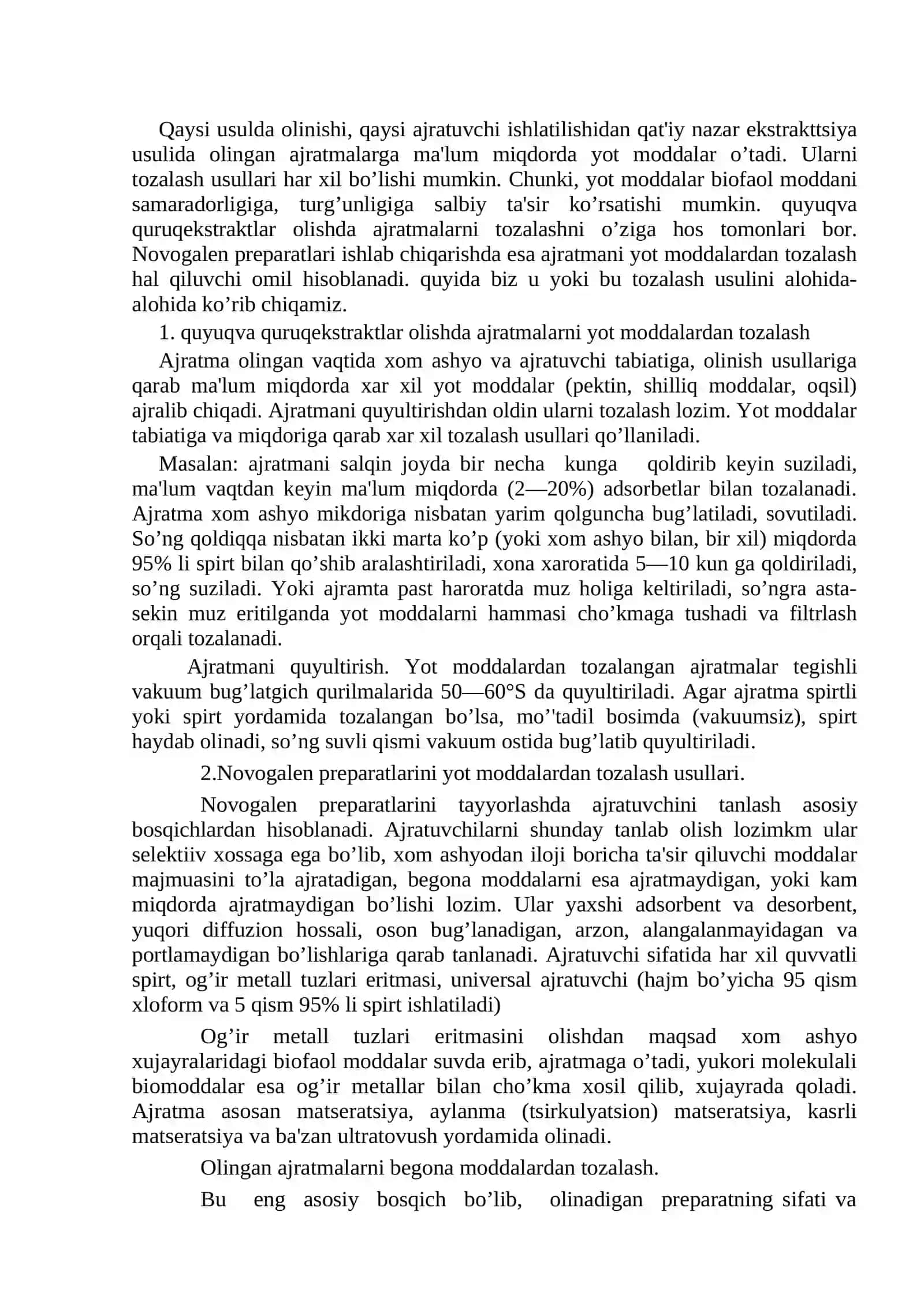 Ajratmani yot moddalardan tozalash usullari 2