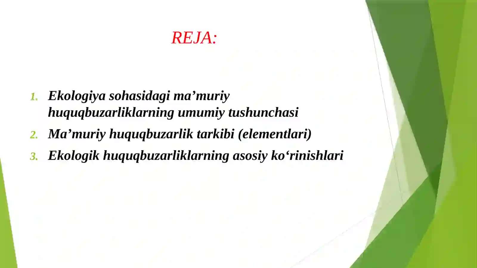 EKOLOGIYA VA ATROF MUHITNI MUHOFAZA QILISH VA TABIATDAN FOYDALANISH SOXASIDAGI MAMURIY HUQUQBUZQRLIKLAR TARKIBI. 2