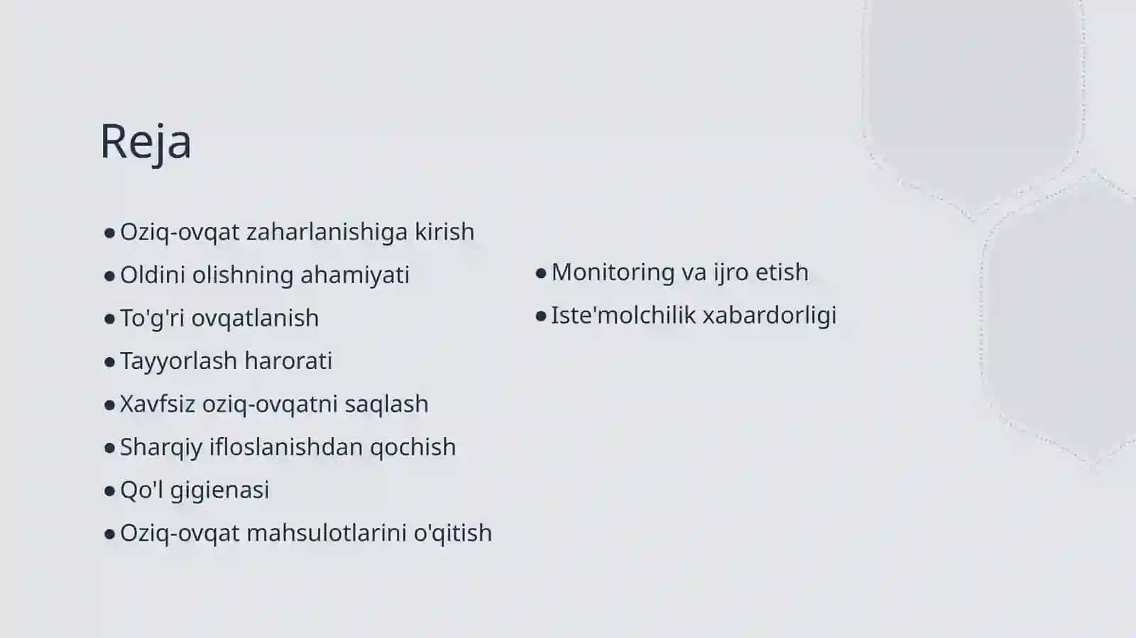 Oziq-ovqat zaharlanish va uni boshqarish bo'yicha choralar 2