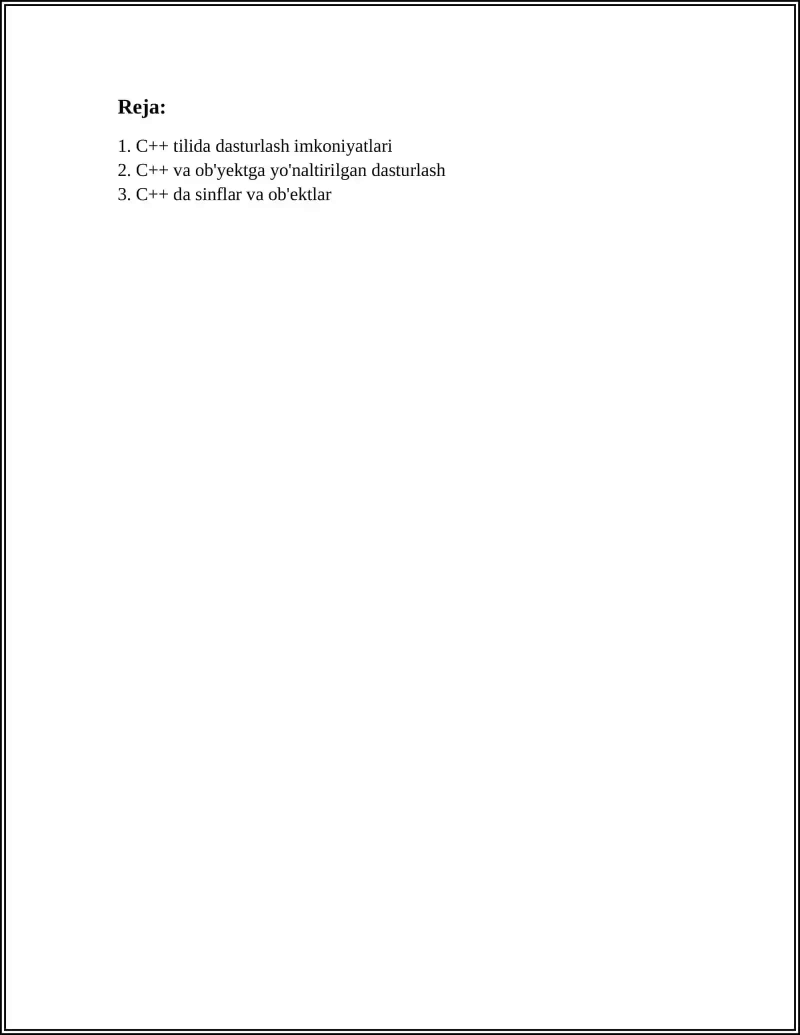 C++ DASTURI IMKONIYATLARI HAQIDA 2