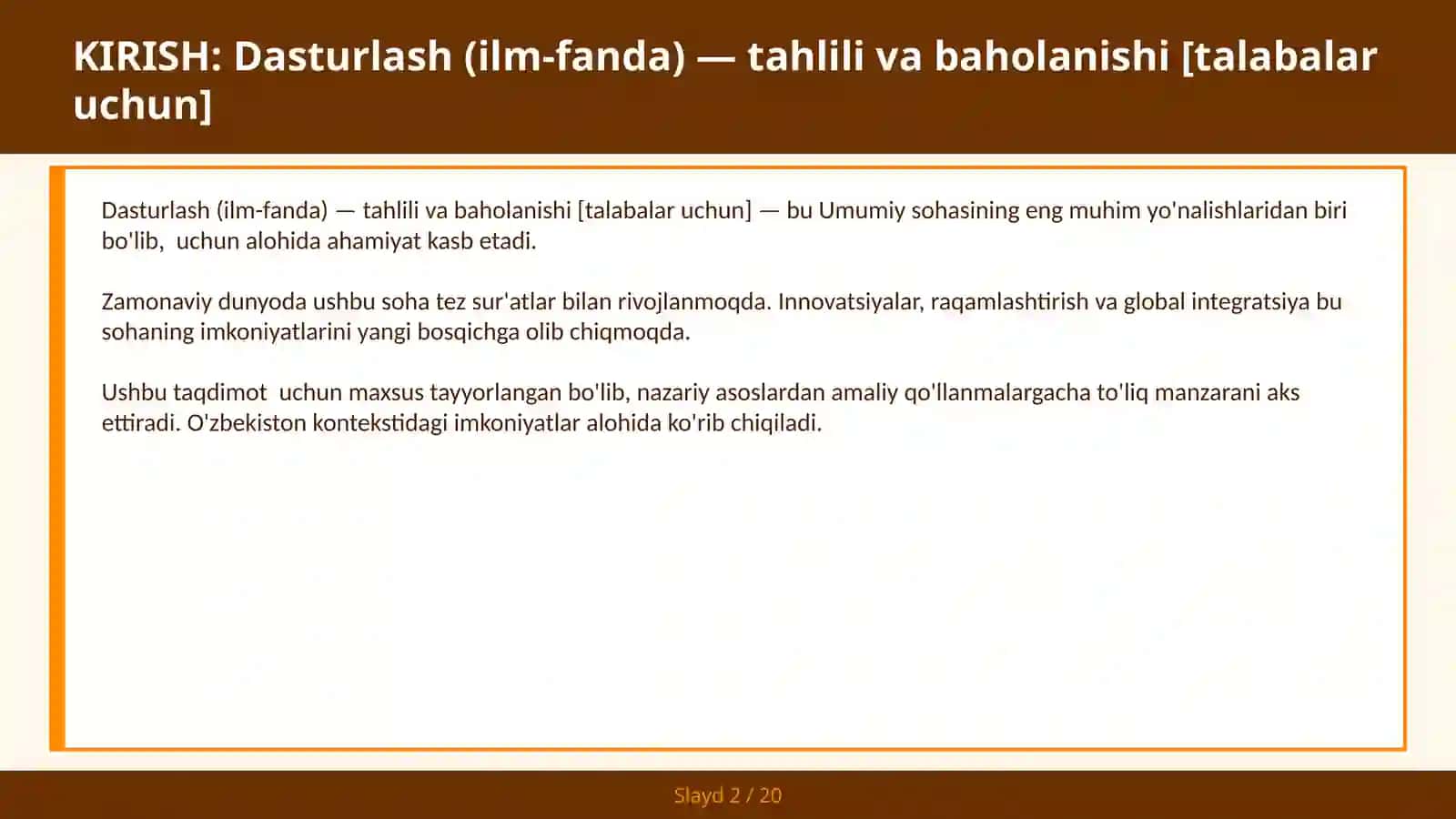 Dasturlash (ilm-fanda) — tahlili va baholanishi [talabalar uchun] 2