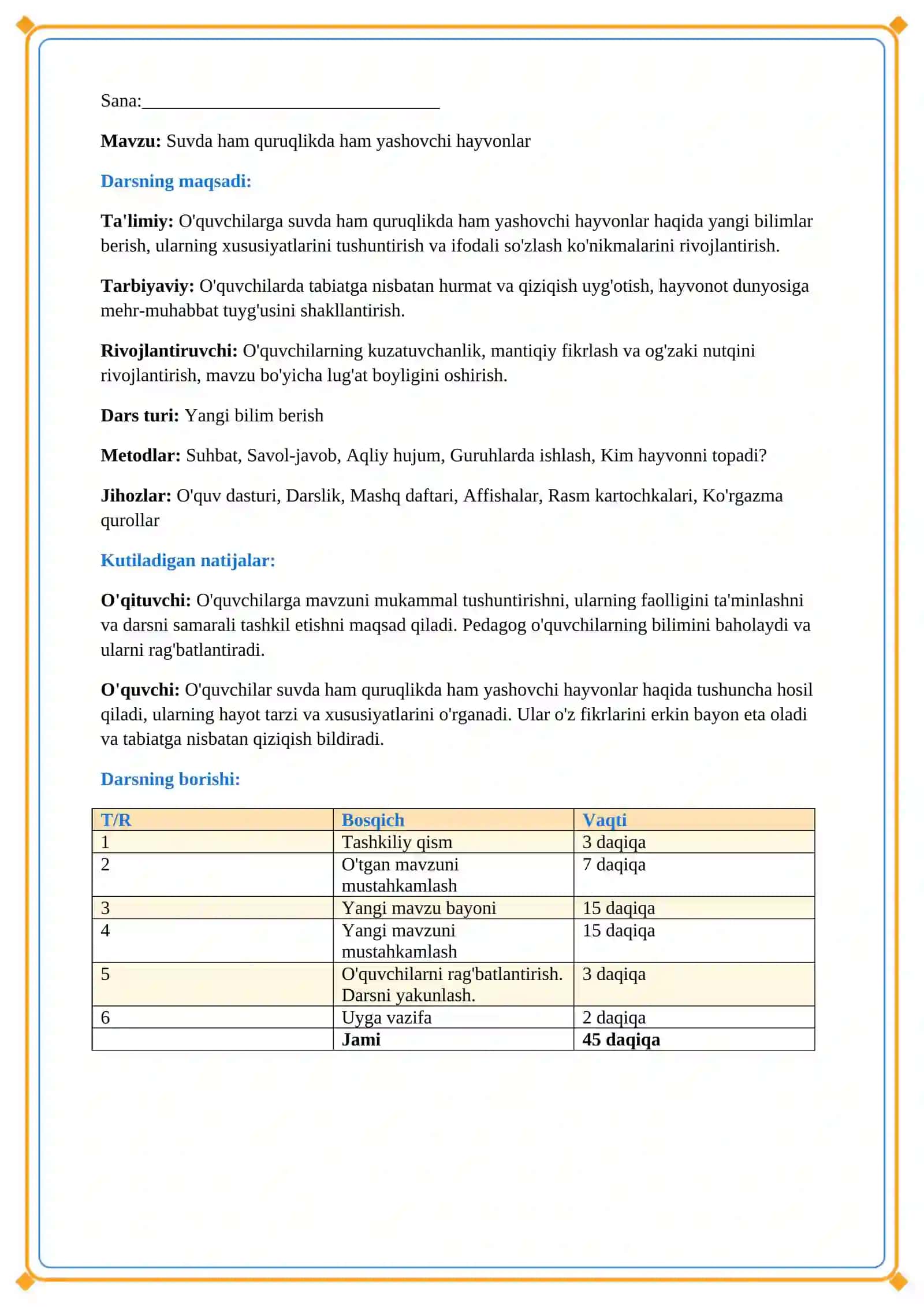 Lesson on "Suvda ham quruqlikda ham yashovchi hayvonlar" 2