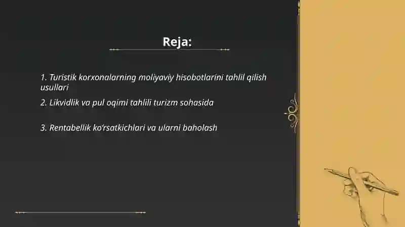 Turistik korxonalarda moliyaviy tahlil instrumentlari va usullari 2