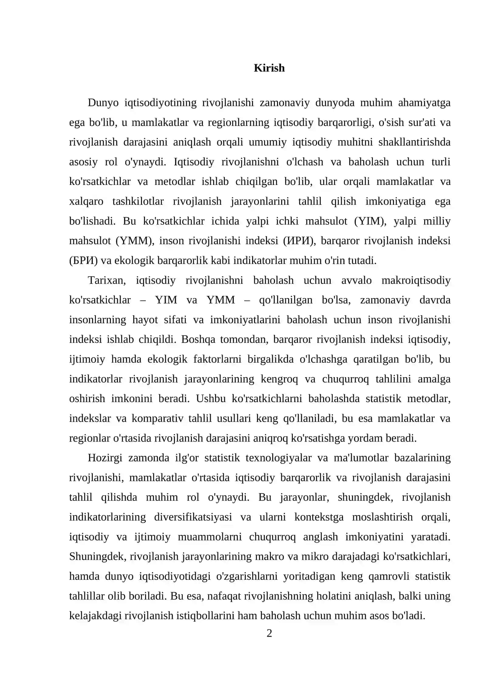 GLOBAL IQTISODIYOT RIVOJLANISHINING ASOSIY KO'RSATGICHLARI VA ULARNING BAHOLASH USULARI 2