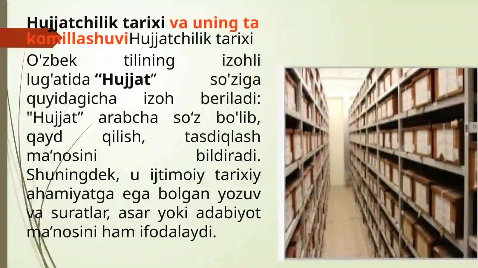 O’ZBEKISTON RESPUBLIKASIDA HUJJATCHILIKNI TAKOMILLASHUVI 2