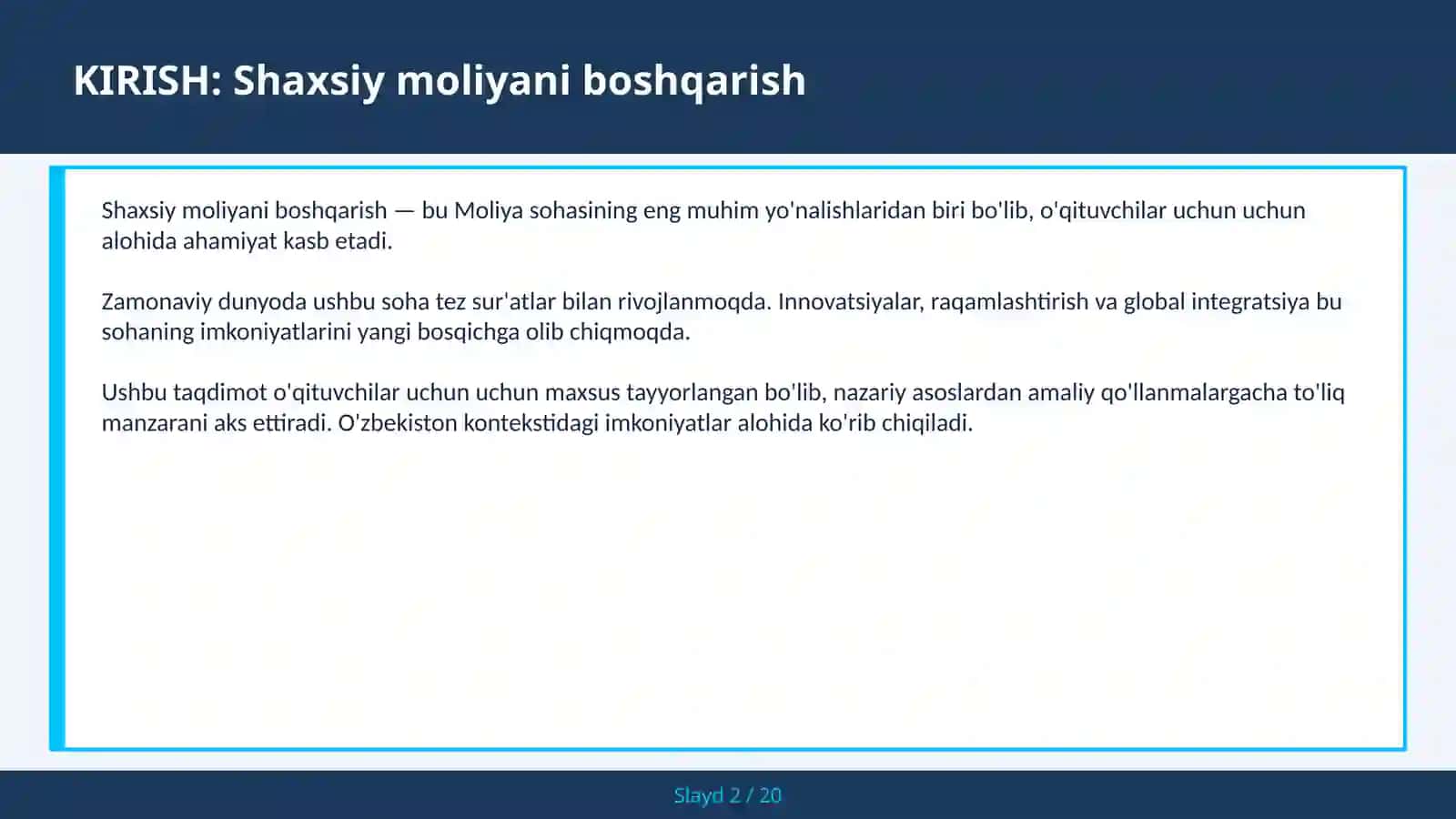 Shaxsiy moliyani boshqarish 2