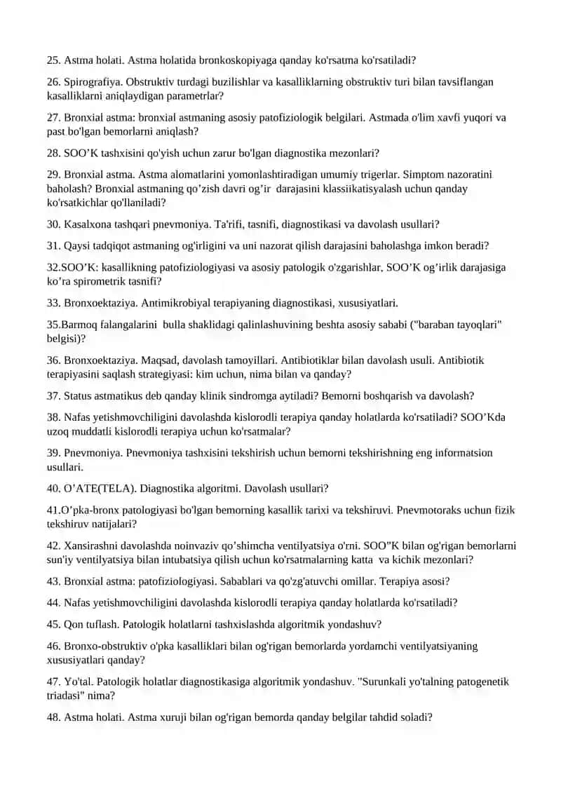 O’pka-Bronx kasalliklari bilan og'rigan bemorning kasallik tarixi va tekshiruvi 2