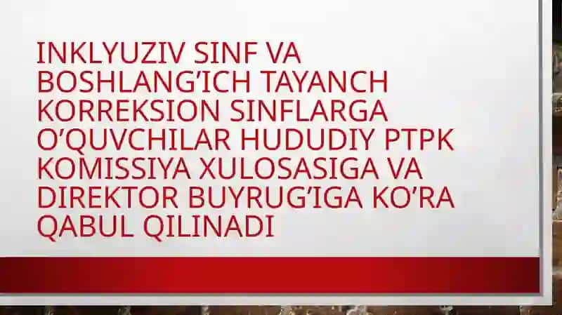 Inklyuziv ta’lim sinflari va boshlang‘ich tayanch korreksion sinflarga qabul qilinuvchi bolalar toifalari haqida tushuncha 2