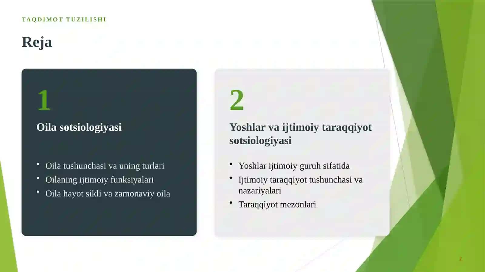 OILA SOTSIOLOGIYASI. YOSHLAR SOTSIOLOGIYASI. IJTIMOIY TARAQQIYOT SOTSIOLOGIYASI 2