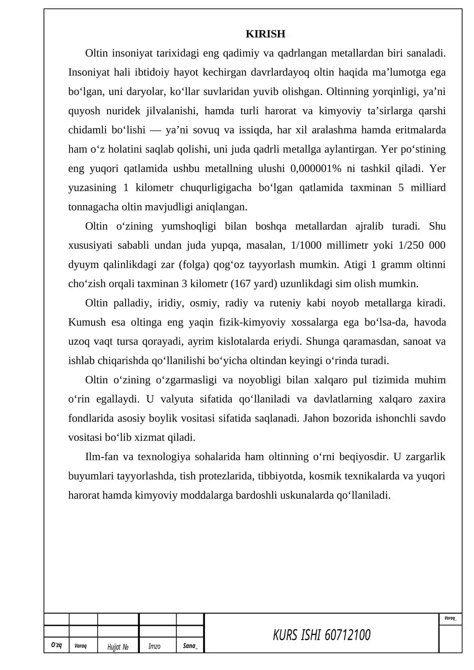 Oltin va kumushning xususiyatlari va xomashyo bazasi 2
